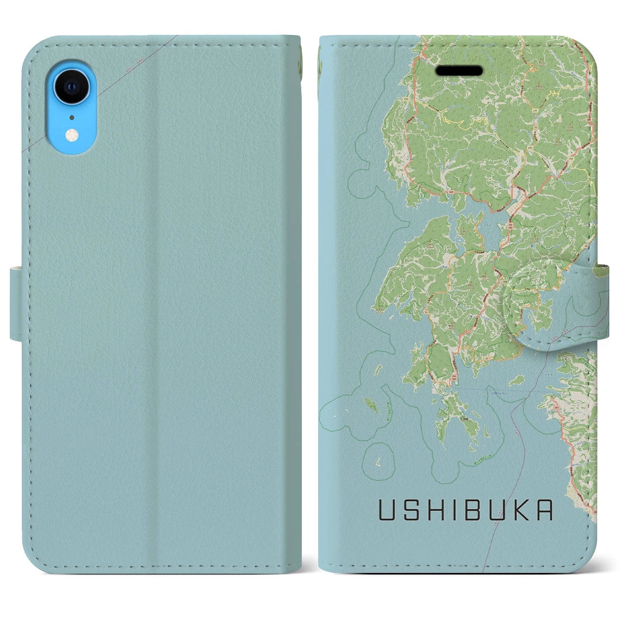 【牛深(熊本県)】地図柄iPhoneケース(手帳タイプ)ナチュラル・iPhone XR 用