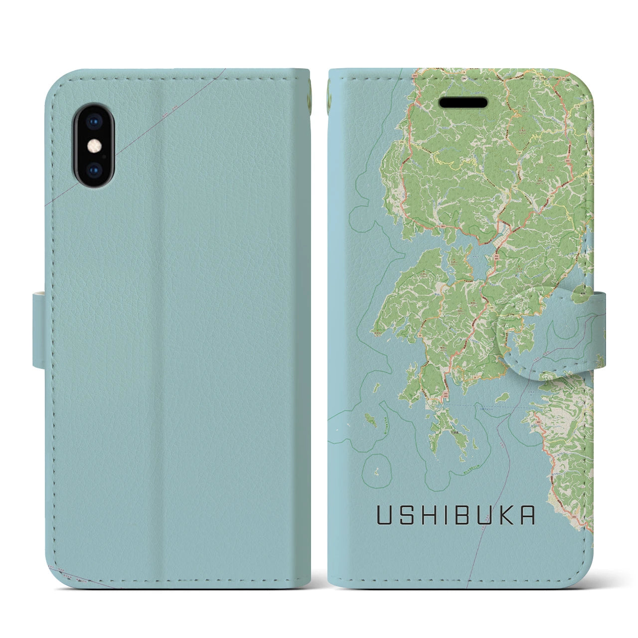 【牛深(熊本県)】地図柄iPhoneケース(手帳タイプ)ナチュラル・iPhone XS / X 用