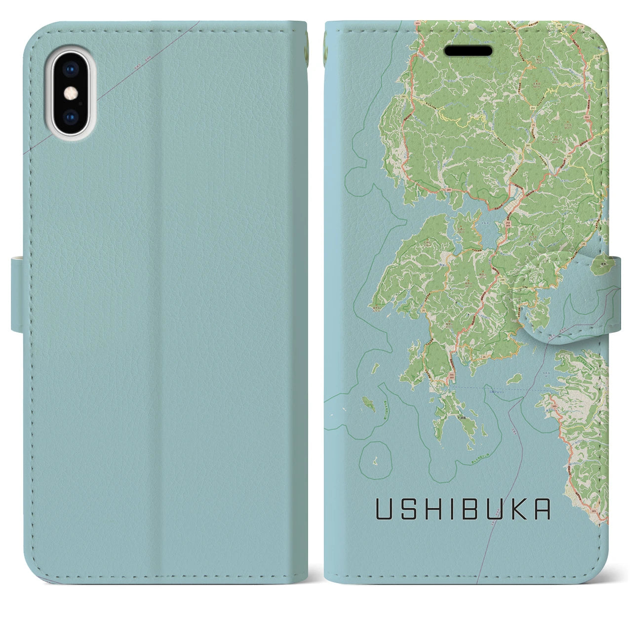 【牛深(熊本県)】地図柄iPhoneケース(手帳タイプ)ナチュラル・iPhone XS Max 用