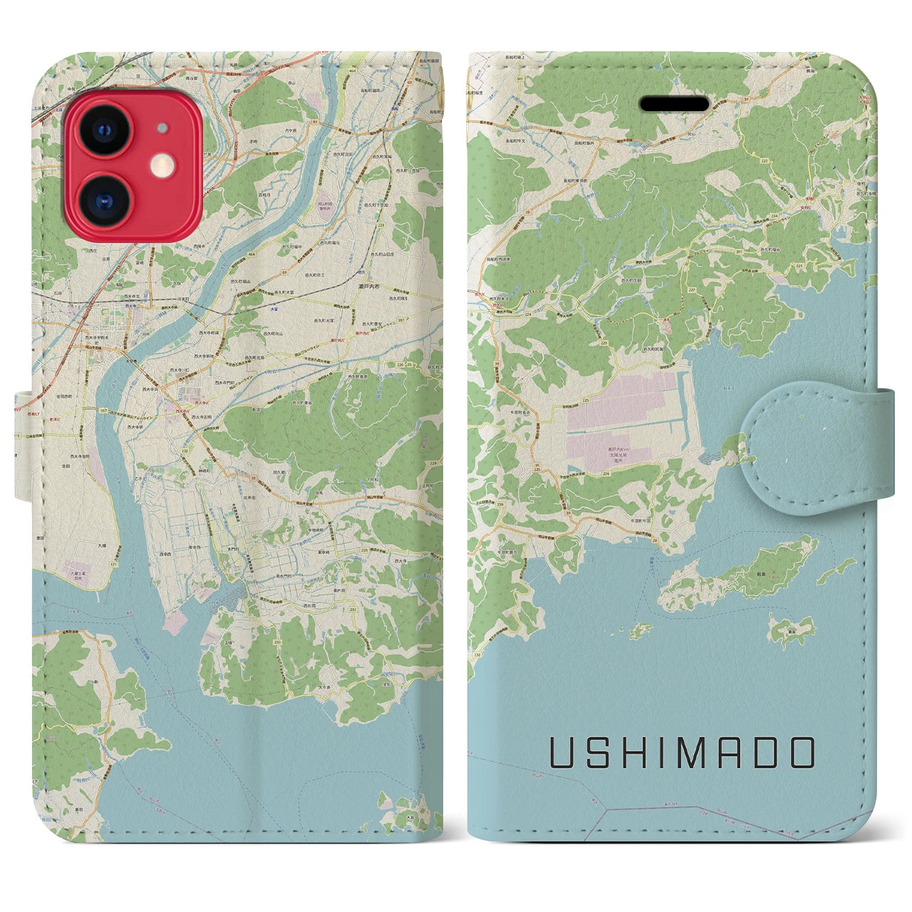 【牛窓(岡山県)】地図柄iPhoneケース(手帳タイプ)ナチュラル・iPhone 11 用