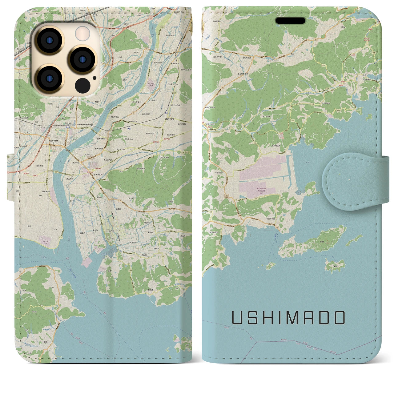 【牛窓(岡山県)】地図柄iPhoneケース(手帳タイプ)ナチュラル・iPhone 12 Pro Max 用