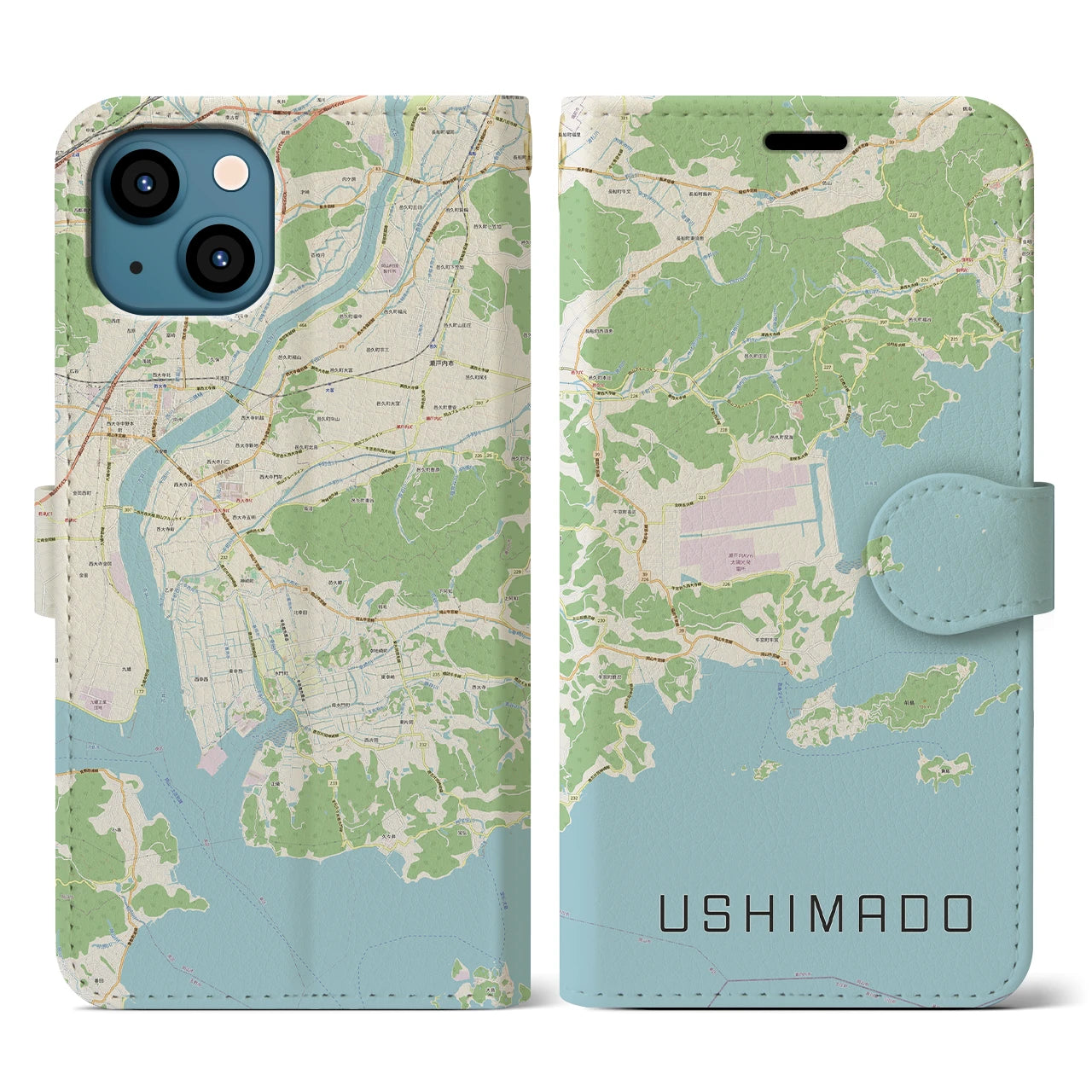 【牛窓(岡山県)】地図柄iPhoneケース(手帳タイプ)ナチュラル・iPhone 13 用