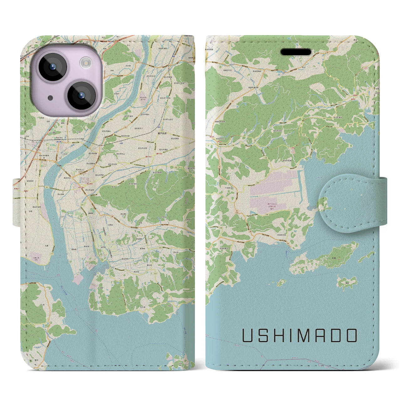 【牛窓(岡山県)】地図柄iPhoneケース(手帳タイプ)ナチュラル・iPhone 14 用