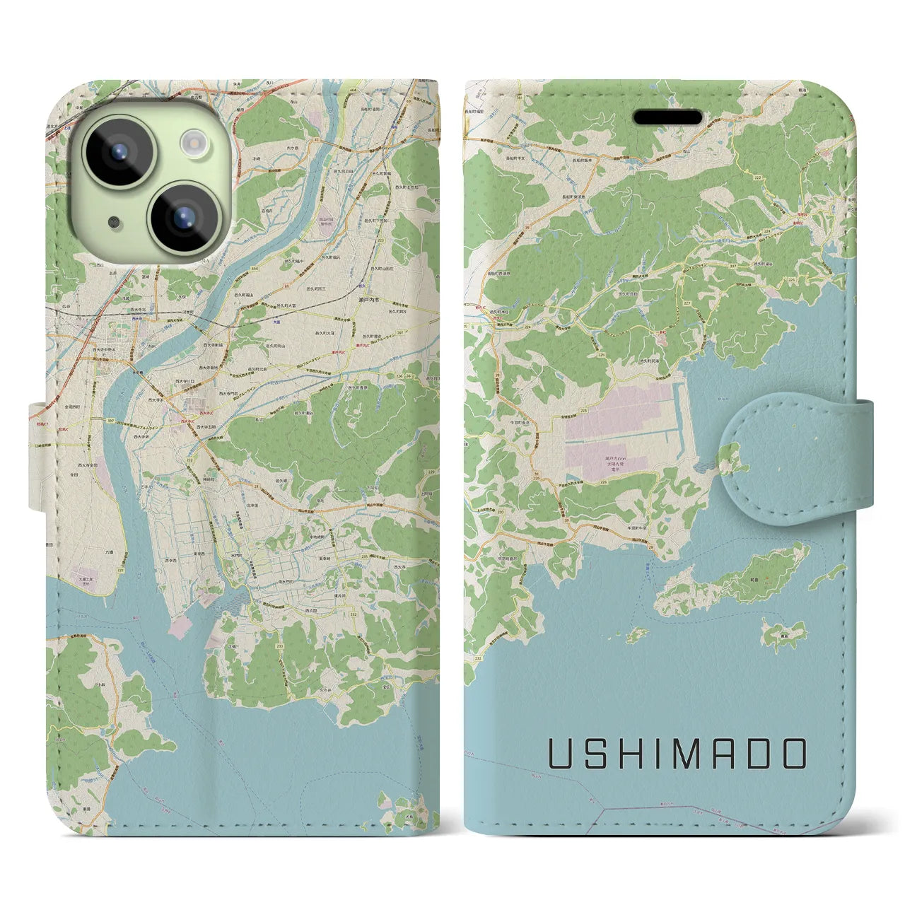 【牛窓(岡山県)】地図柄iPhoneケース(手帳タイプ)ナチュラル・iPhone 15 用
