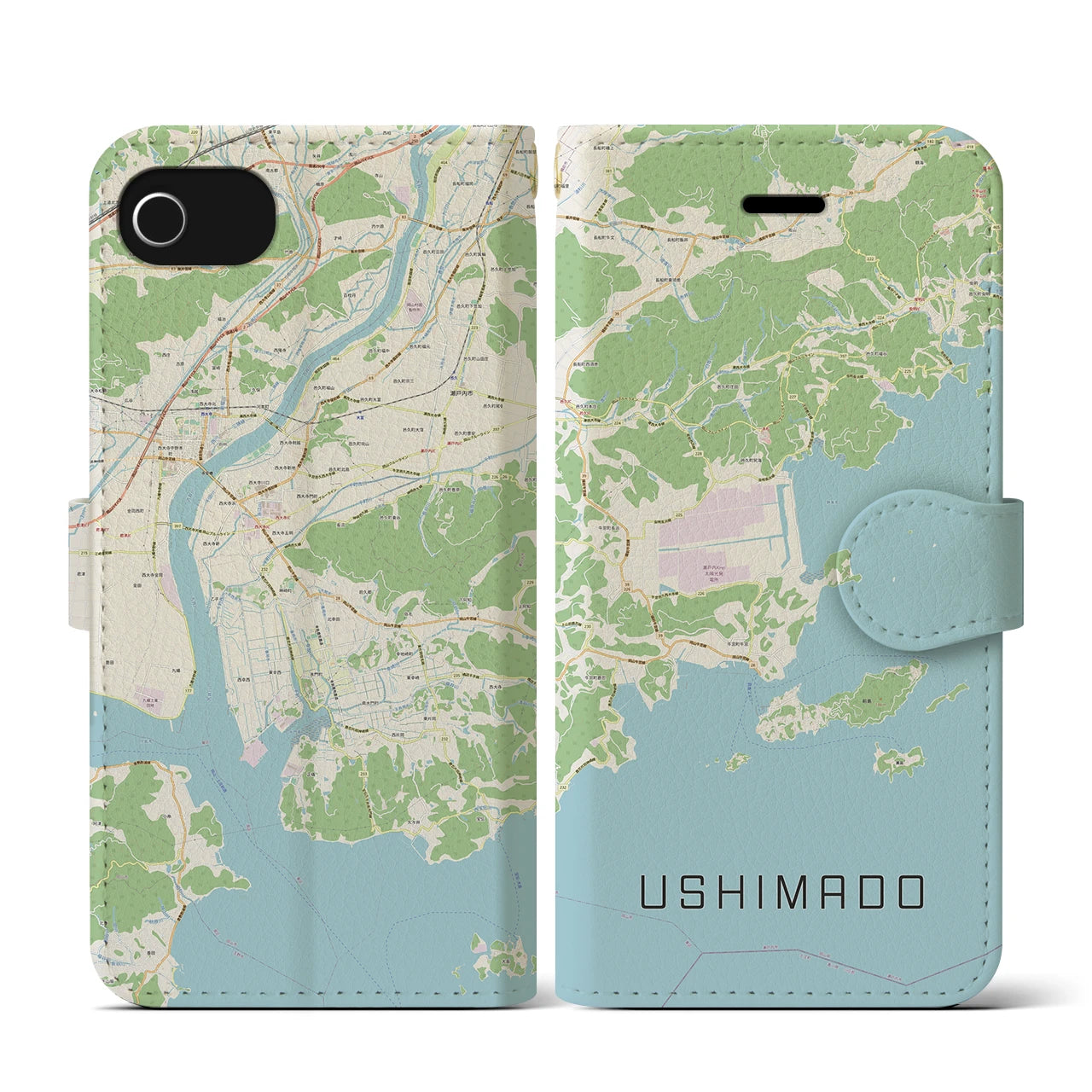 【牛窓(岡山県)】地図柄iPhoneケース(手帳タイプ)ナチュラル・iPhone SE(第3 / 第2世代) / 8 / 7 / 6s / 6 用