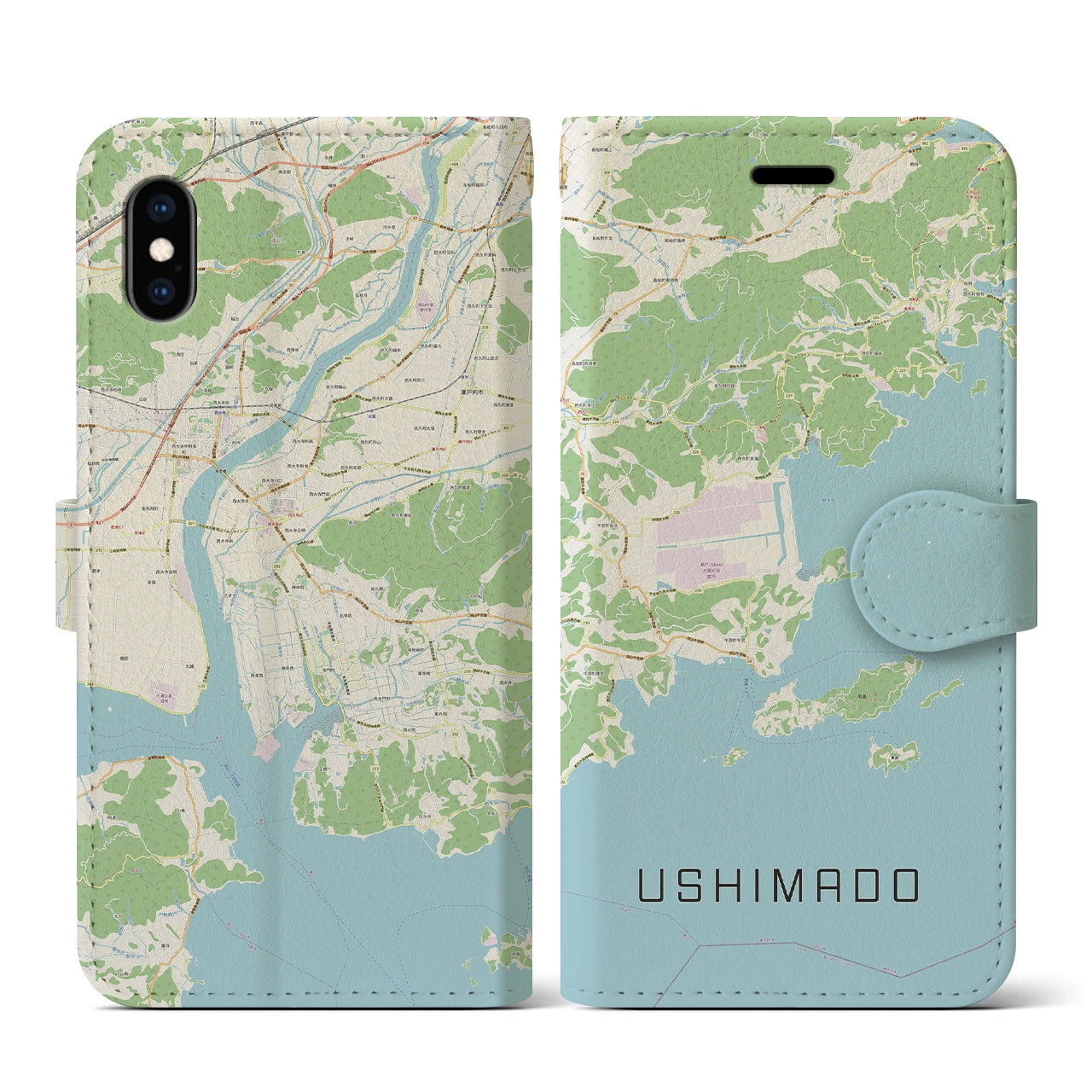【牛窓(岡山県)】地図柄iPhoneケース(手帳タイプ)ナチュラル・iPhone XS / X 用