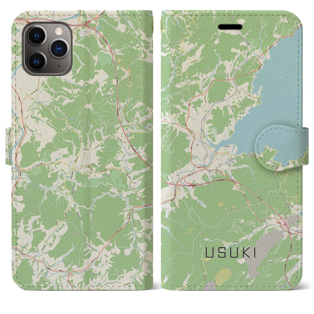 【臼杵(大分県)】地図柄iPhoneケース(手帳タイプ)ナチュラル・iPhone 11 Pro Max 用