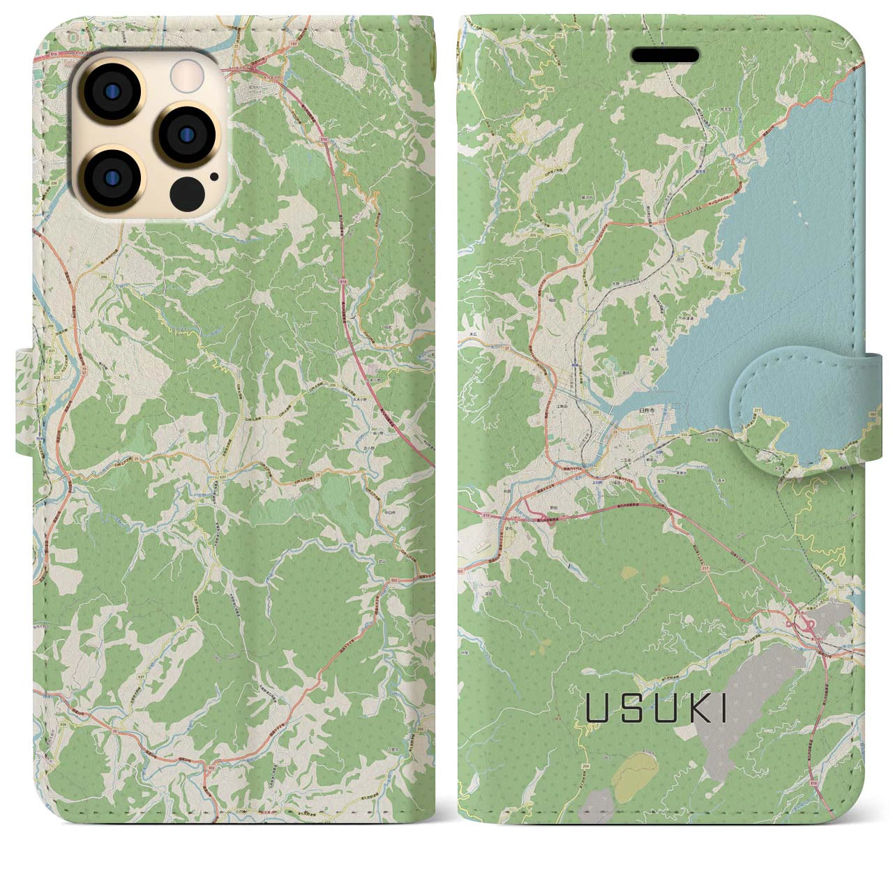 【臼杵(大分県)】地図柄iPhoneケース(手帳タイプ)ナチュラル・iPhone 12 Pro Max 用