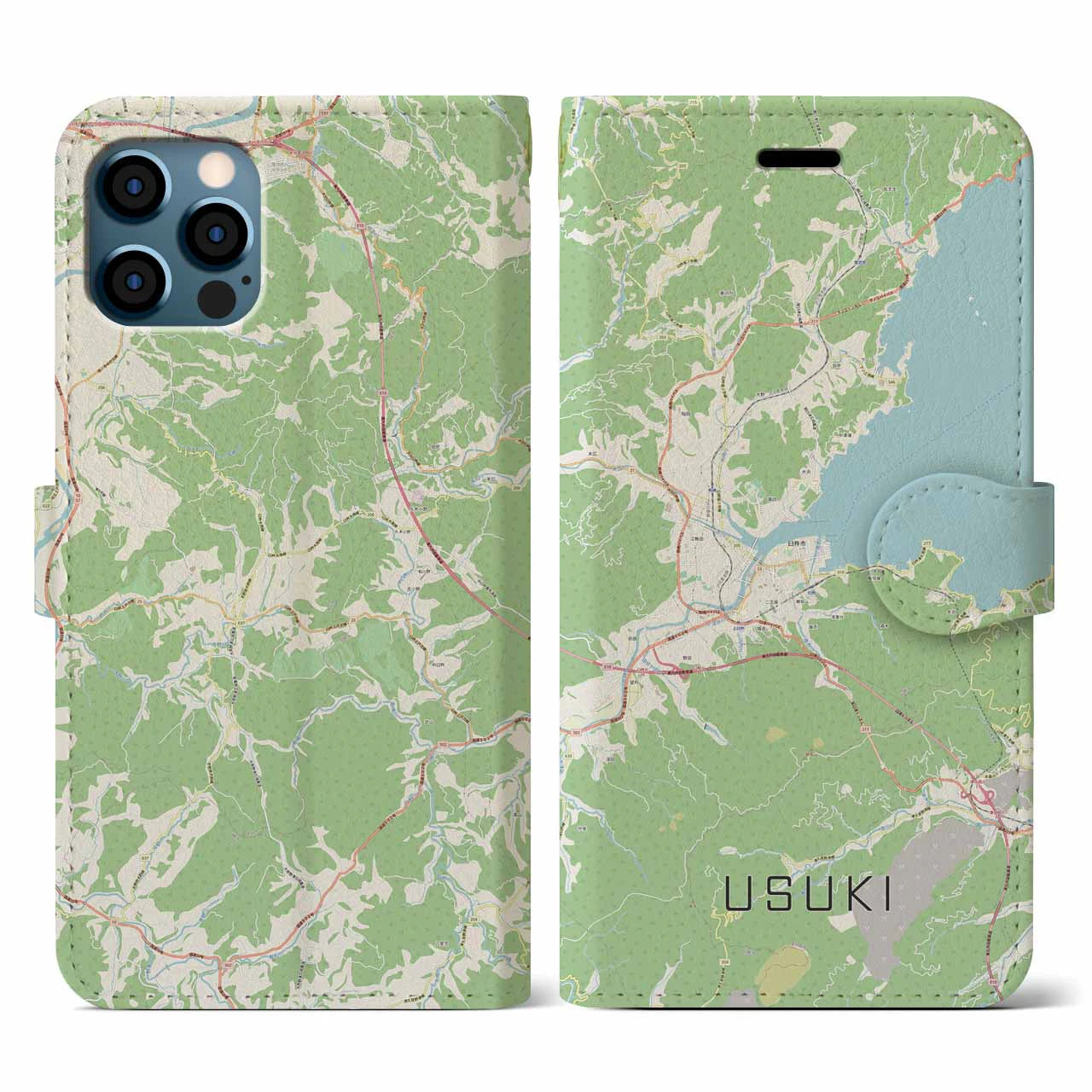 【臼杵(大分県)】地図柄iPhoneケース(手帳タイプ)ナチュラル・iPhone 12 / 12 Pro 用
