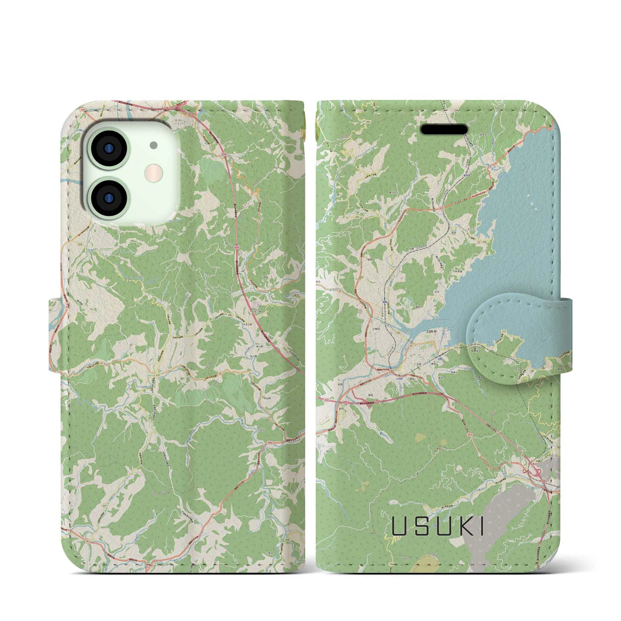 【臼杵(大分県)】地図柄iPhoneケース(手帳タイプ)ナチュラル・iPhone 12 mini 用