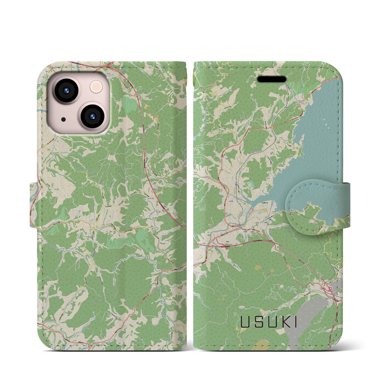 【臼杵(大分県)】地図柄iPhoneケース(手帳タイプ)ナチュラル・iPhone 13 mini 用