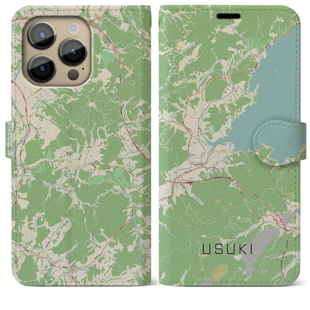【臼杵(大分県)】地図柄iPhoneケース(手帳タイプ)ナチュラル・iPhone 14 Pro Max 用