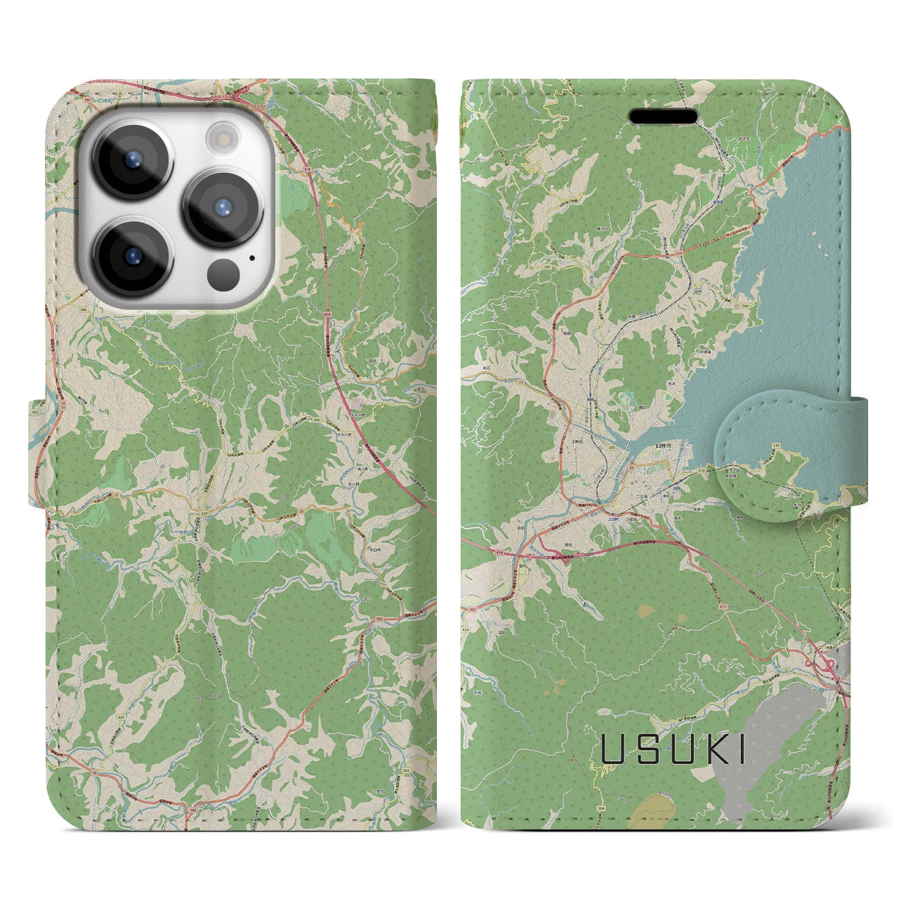 【臼杵(大分県)】地図柄iPhoneケース(手帳タイプ)ナチュラル・iPhone 14 Pro 用