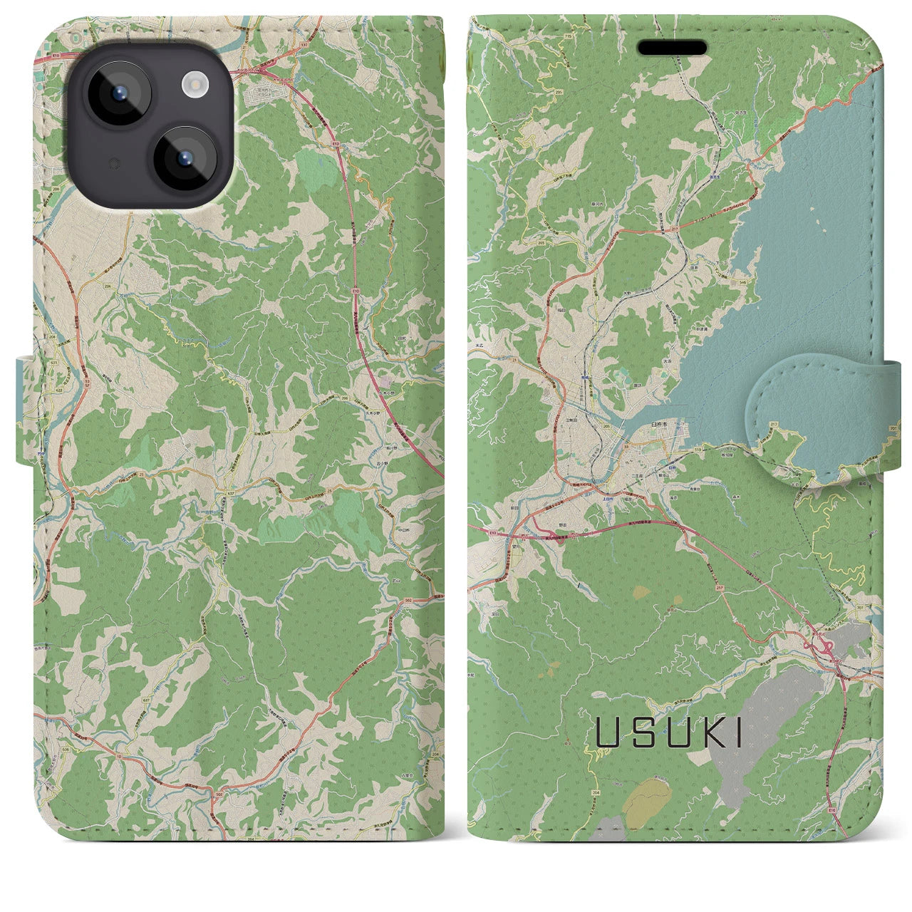 【臼杵(大分県)】地図柄iPhoneケース(手帳タイプ)ナチュラル・iPhone 14 Plus 用