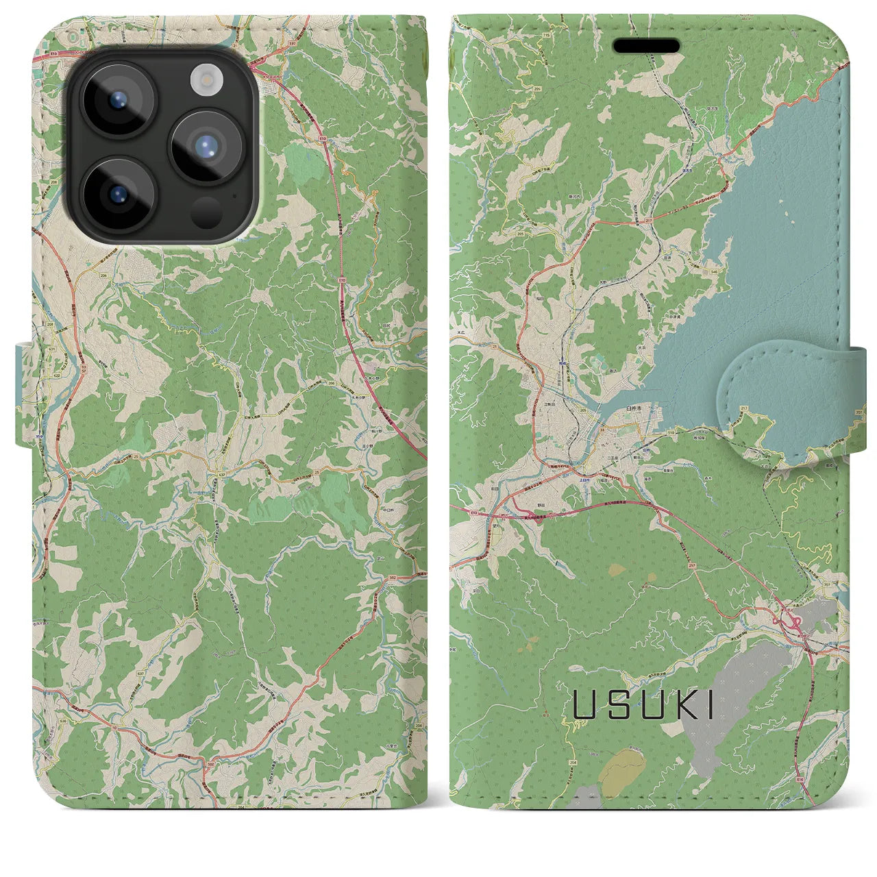 【臼杵(大分県)】地図柄iPhoneケース(手帳タイプ)ナチュラル・iPhone 15 Pro Max 用