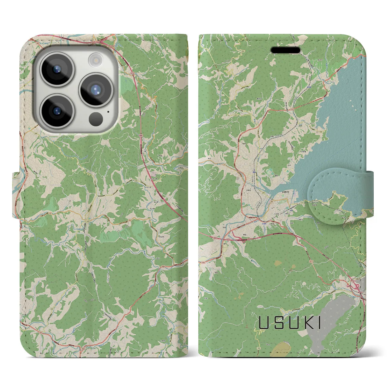 【臼杵(大分県)】地図柄iPhoneケース(手帳タイプ)ナチュラル・iPhone 15 Pro 用