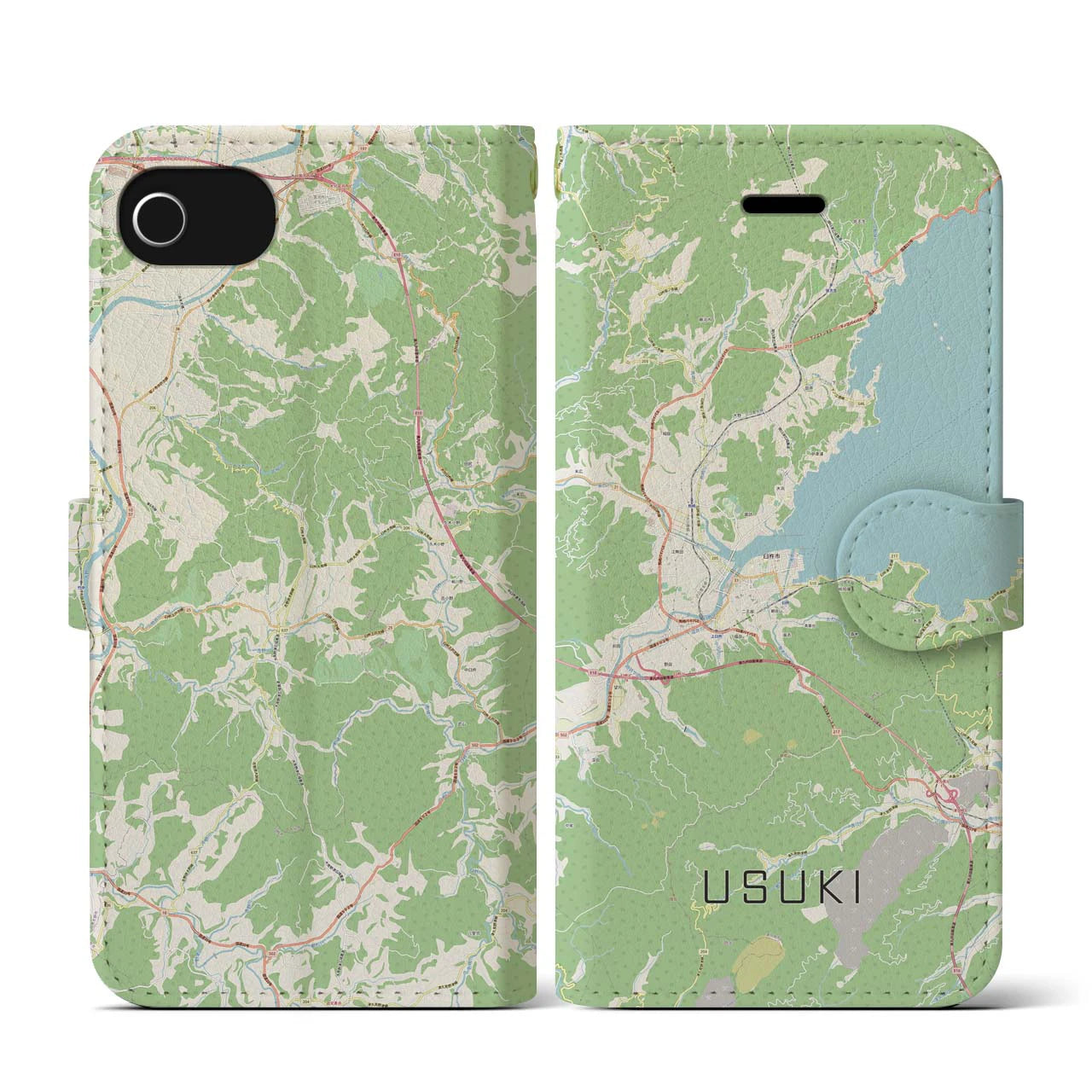【臼杵(大分県)】地図柄iPhoneケース(手帳タイプ)ナチュラル・iPhone SE(第3 / 第2世代) / 8 / 7 / 6s / 6 用