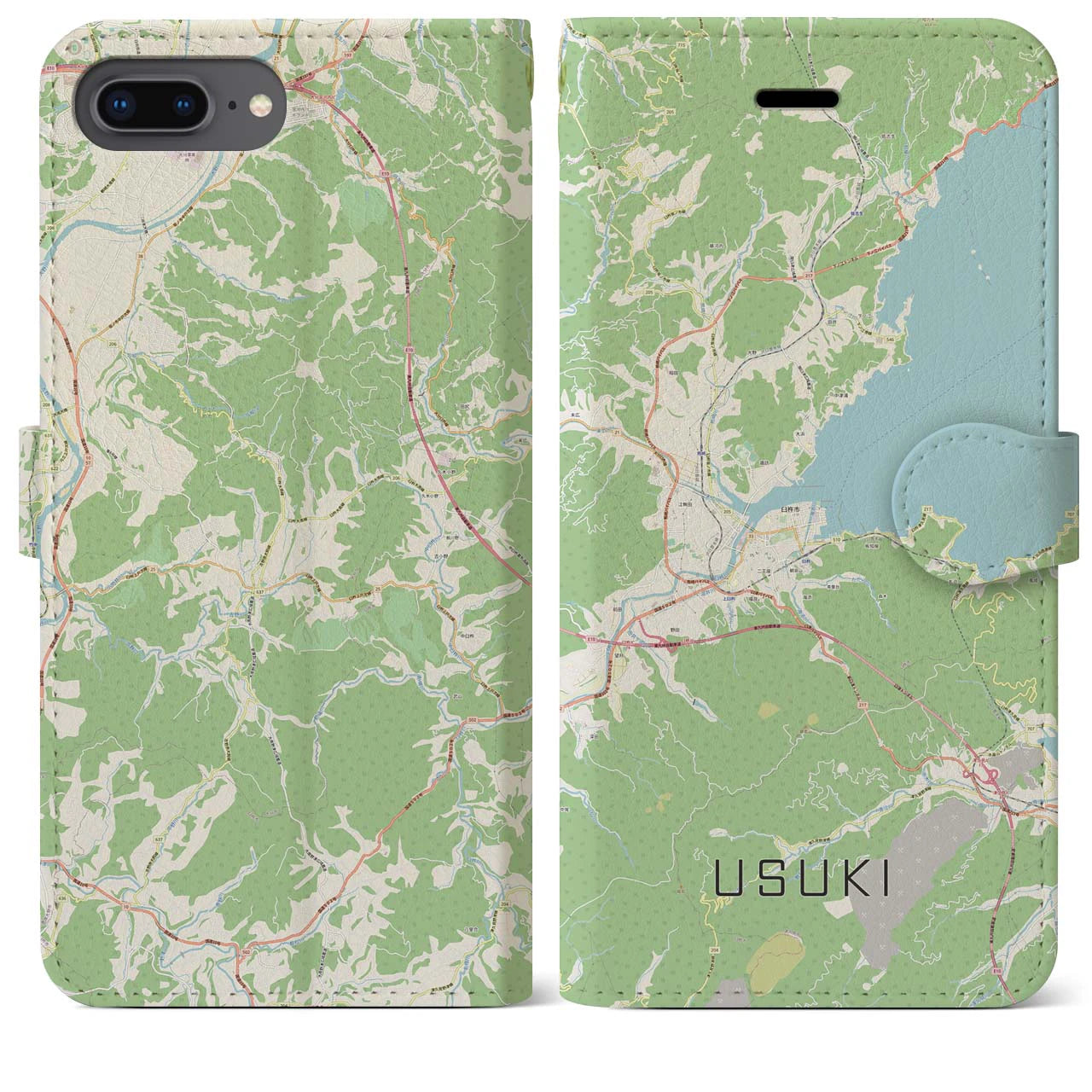 【臼杵(大分県)】地図柄iPhoneケース(手帳タイプ)ナチュラル・iPhone 8Plus /7Plus / 6sPlus / 6Plus 用