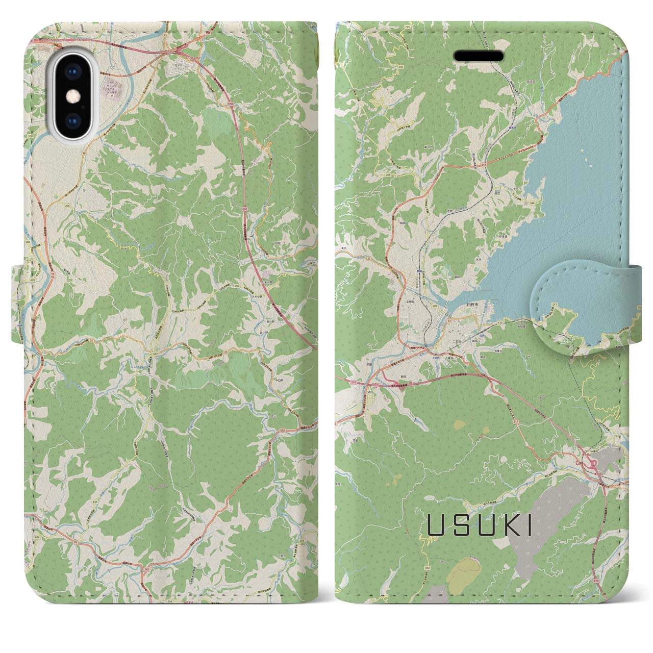 【臼杵(大分県)】地図柄iPhoneケース(手帳タイプ)ナチュラル・iPhone XS Max 用