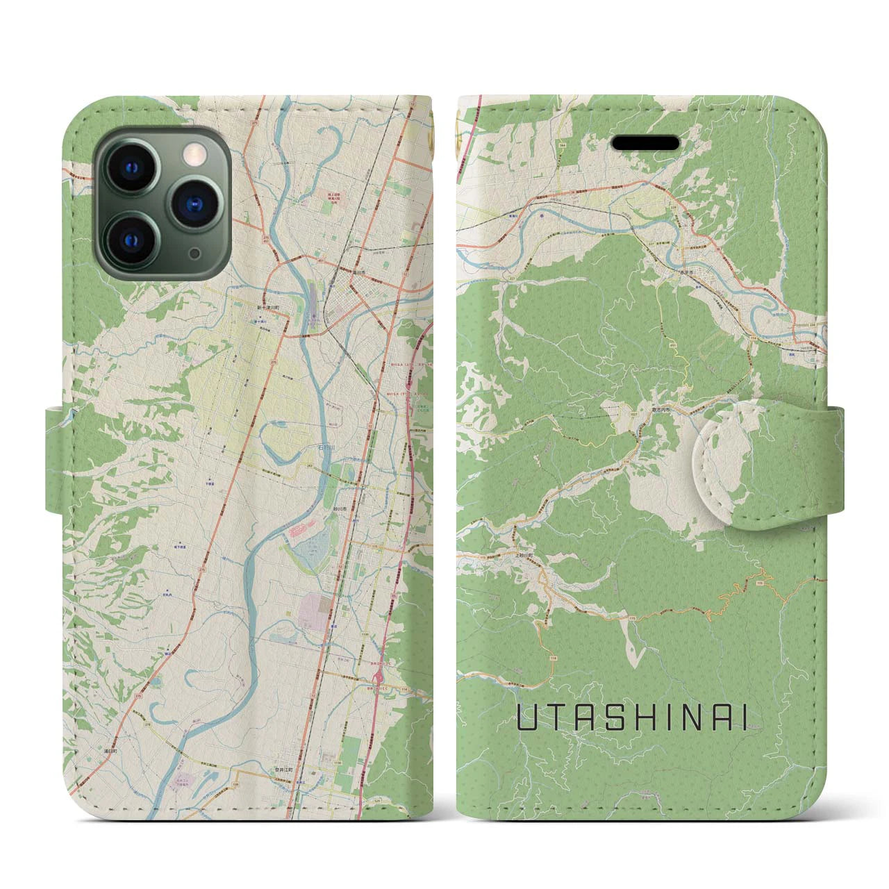 【歌志内(北海道)】地図柄iPhoneケース(手帳タイプ)ナチュラル・iPhone 11 Pro 用