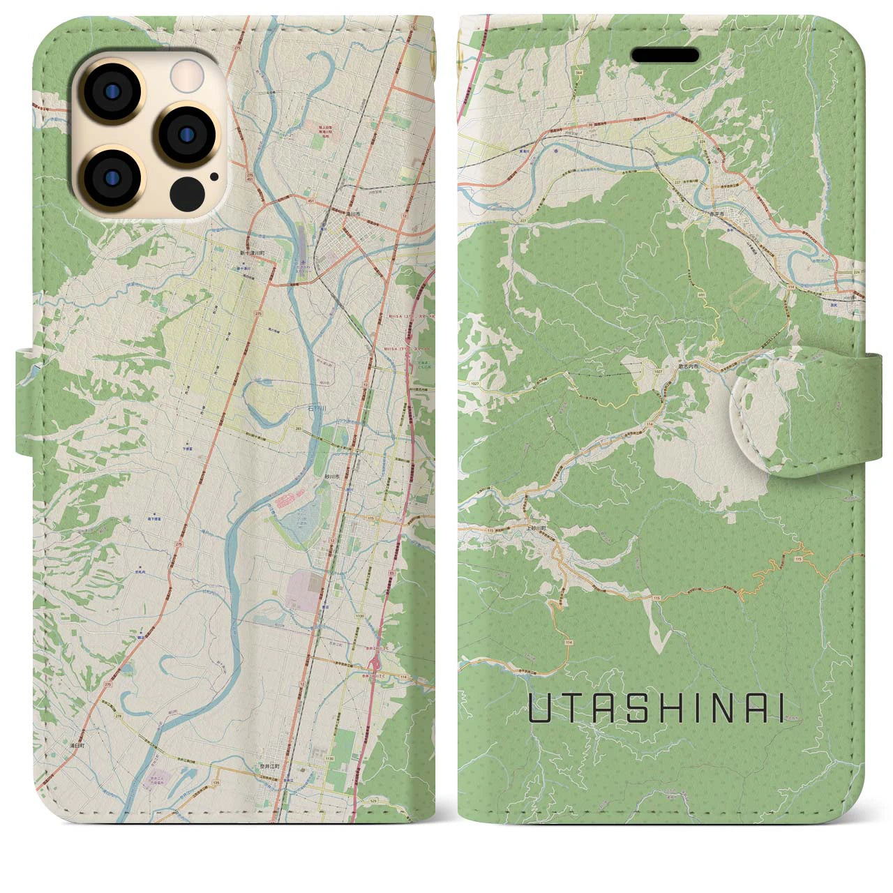 【歌志内(北海道)】地図柄iPhoneケース(手帳タイプ)ナチュラル・iPhone 12 Pro Max 用
