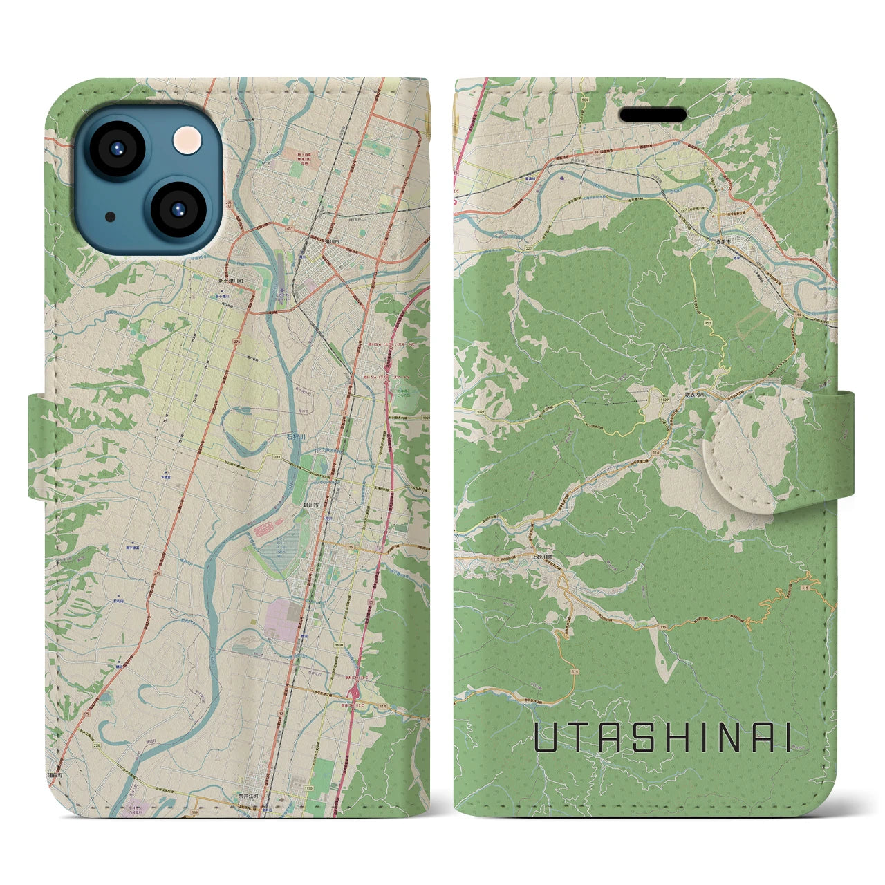 【歌志内(北海道)】地図柄iPhoneケース(手帳タイプ)ナチュラル・iPhone 13 Pro 用