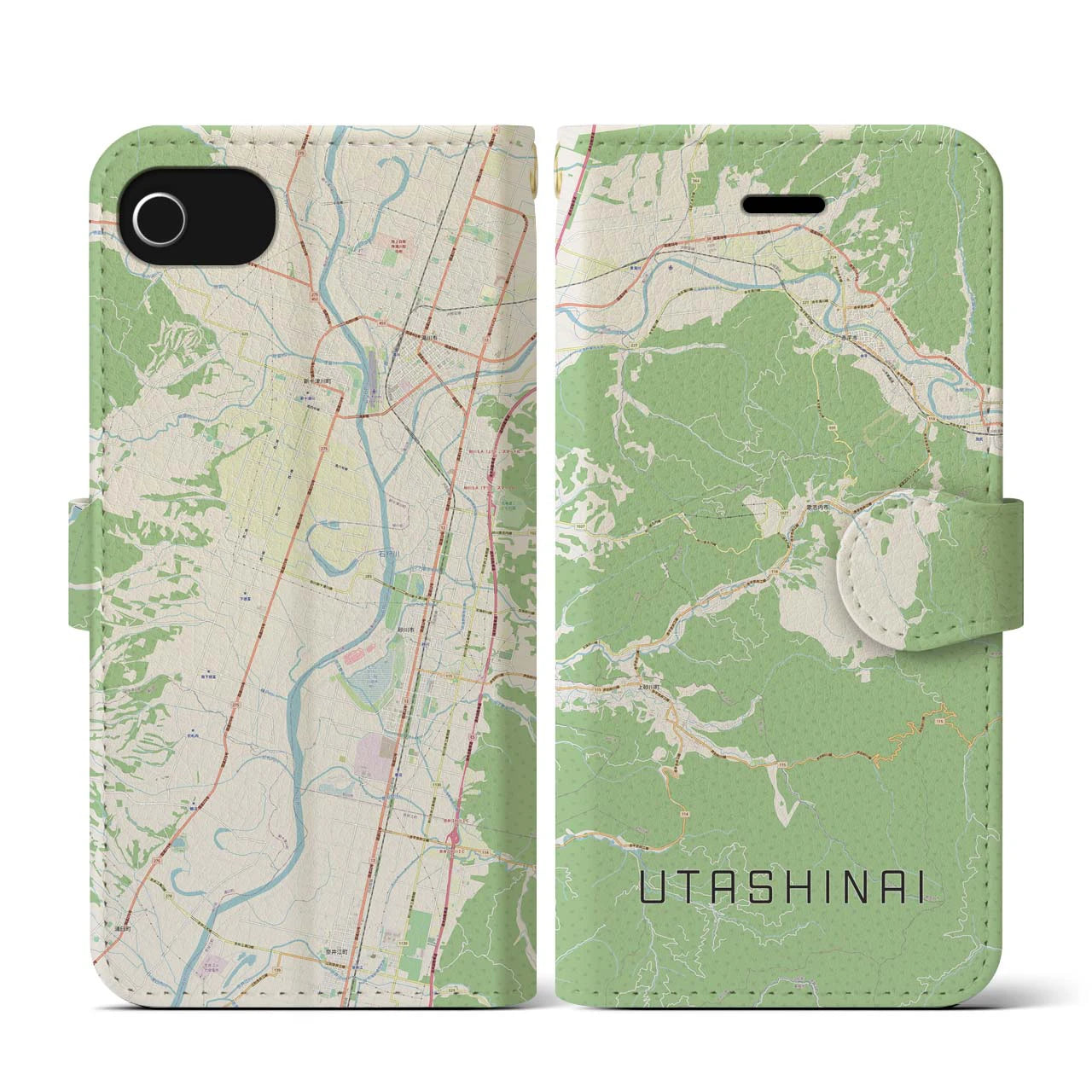 【歌志内(北海道)】地図柄iPhoneケース(手帳タイプ)ナチュラル・iPhone SE(第3 / 第2世代) / 8 / 7 / 6s / 6 用