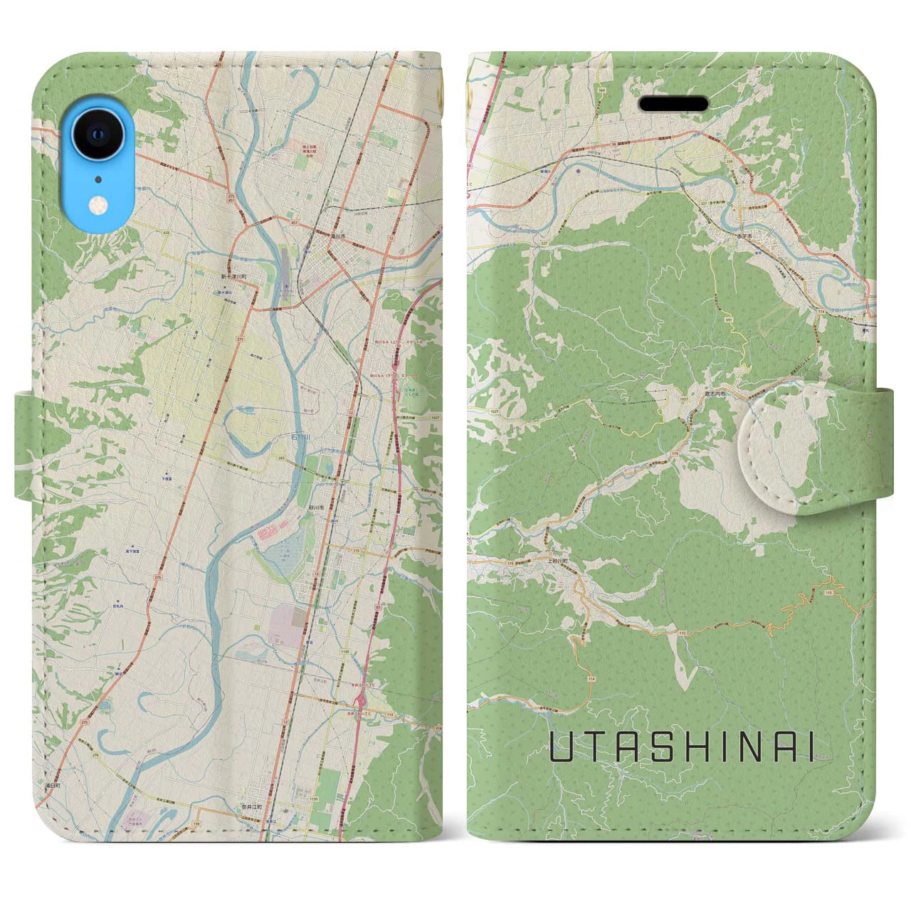 【歌志内(北海道)】地図柄iPhoneケース(手帳タイプ)ナチュラル・iPhone XR 用