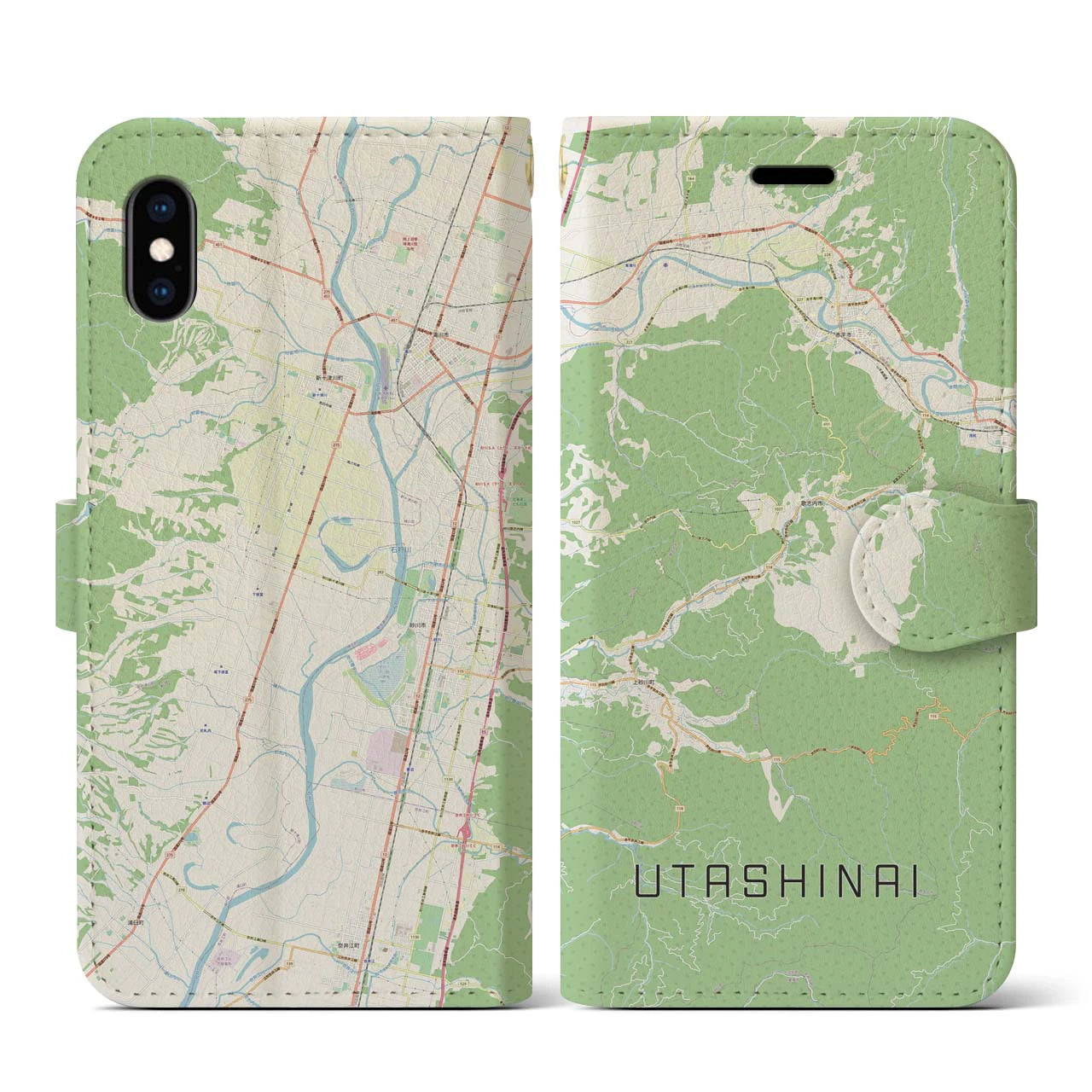 【歌志内(北海道)】地図柄iPhoneケース(手帳タイプ)ナチュラル・iPhone XS / X 用
