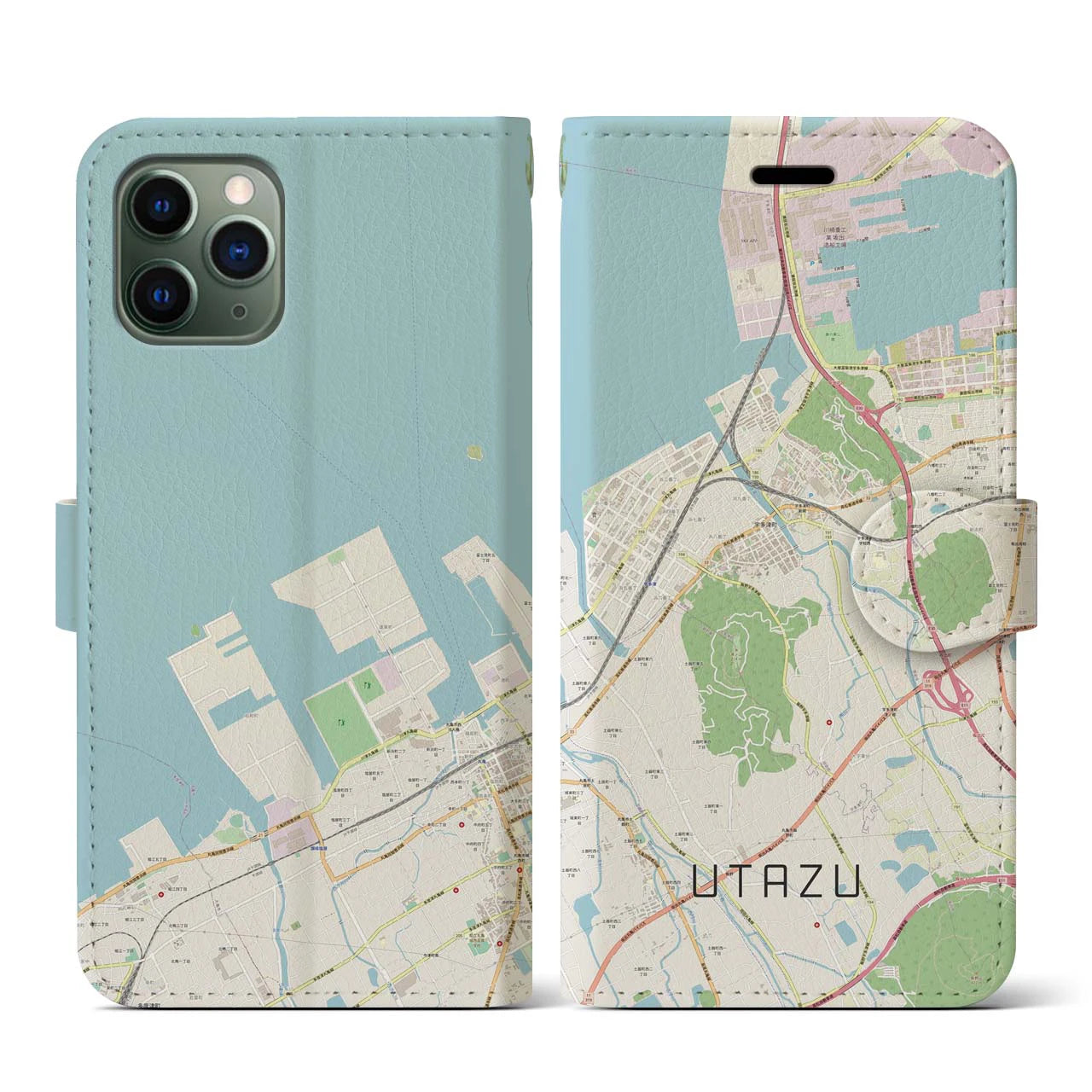【宇多津(香川県)】地図柄iPhoneケース(手帳タイプ)ナチュラル・iPhone 11 Pro 用