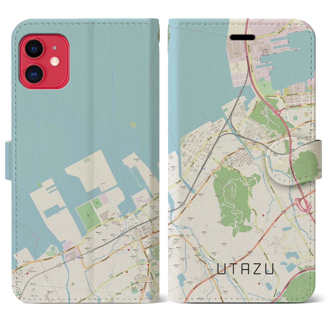 【宇多津(香川県)】地図柄iPhoneケース(手帳タイプ)ナチュラル・iPhone 11 用