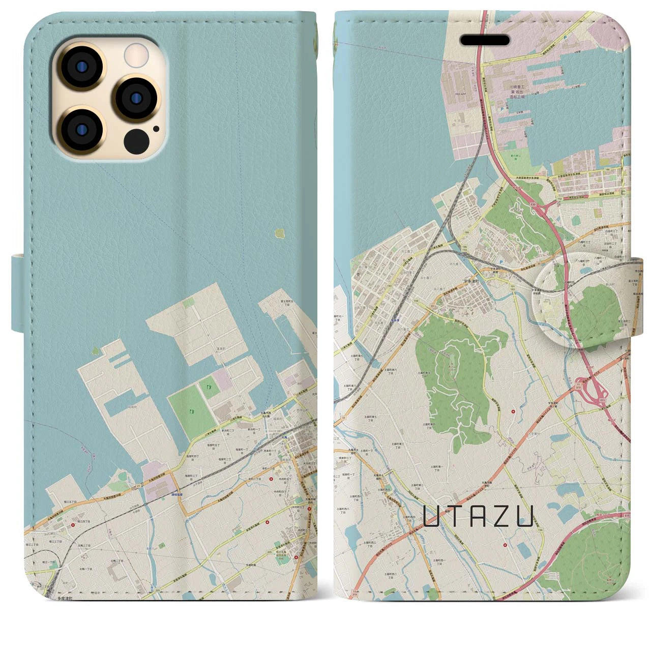 【宇多津(香川県)】地図柄iPhoneケース(手帳タイプ)ナチュラル・iPhone 12 Pro Max 用