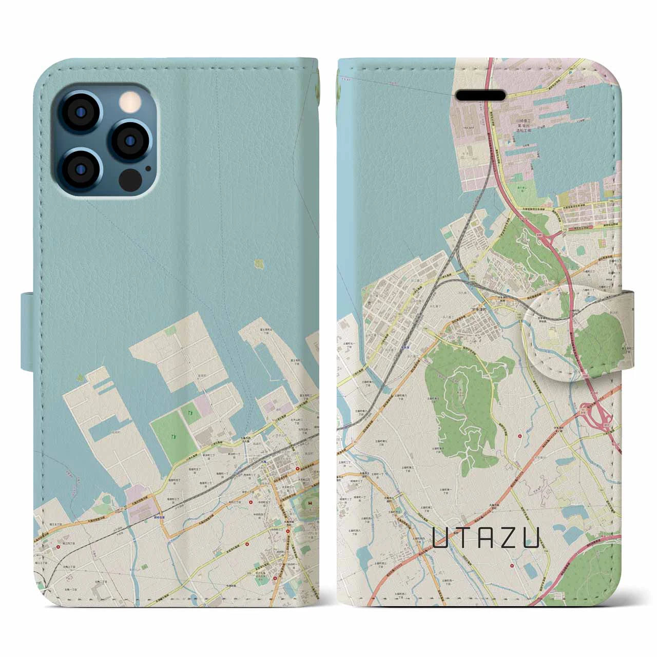 【宇多津(香川県)】地図柄iPhoneケース(手帳タイプ)ナチュラル・iPhone 12 / 12 Pro 用