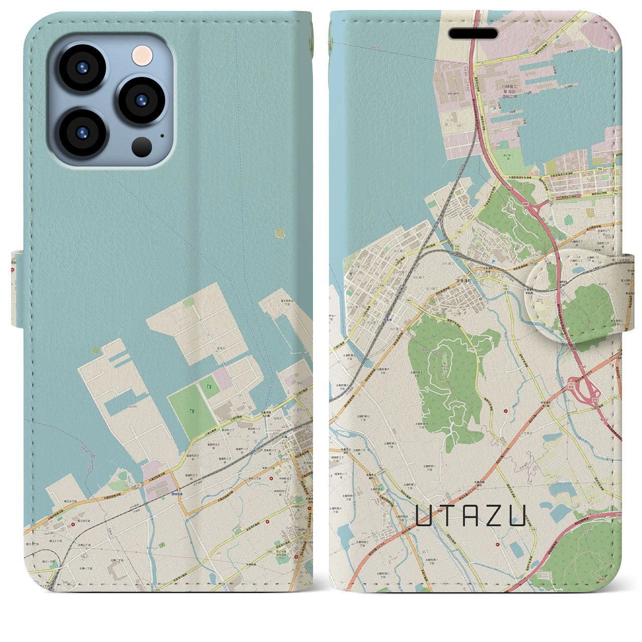 【宇多津(香川県)】地図柄iPhoneケース(手帳タイプ)ナチュラル・iPhone 13 Pro Max 用