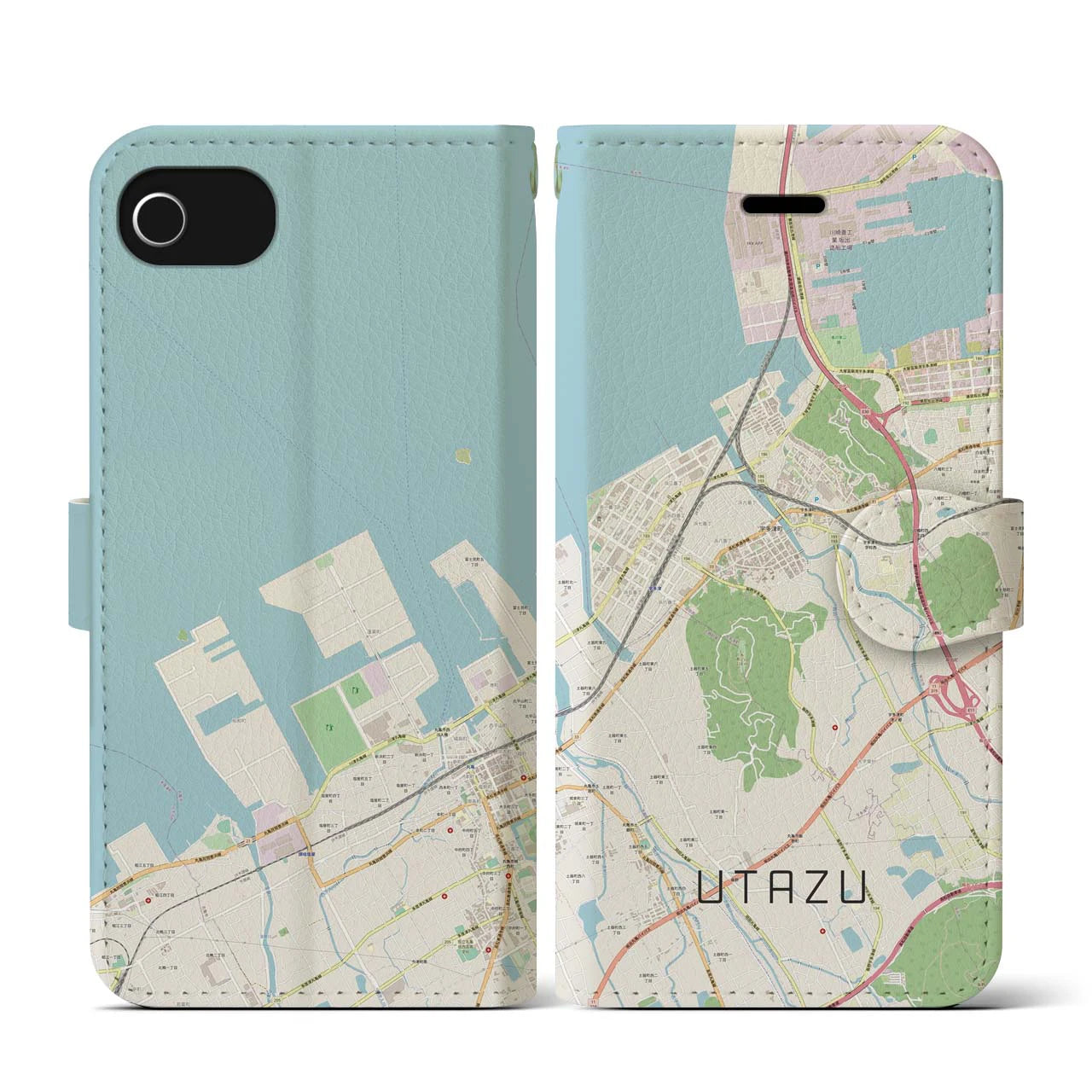 【宇多津(香川県)】地図柄iPhoneケース(手帳タイプ)ナチュラル・iPhone SE(第3 / 第2世代) / 8 / 7 / 6s / 6 用