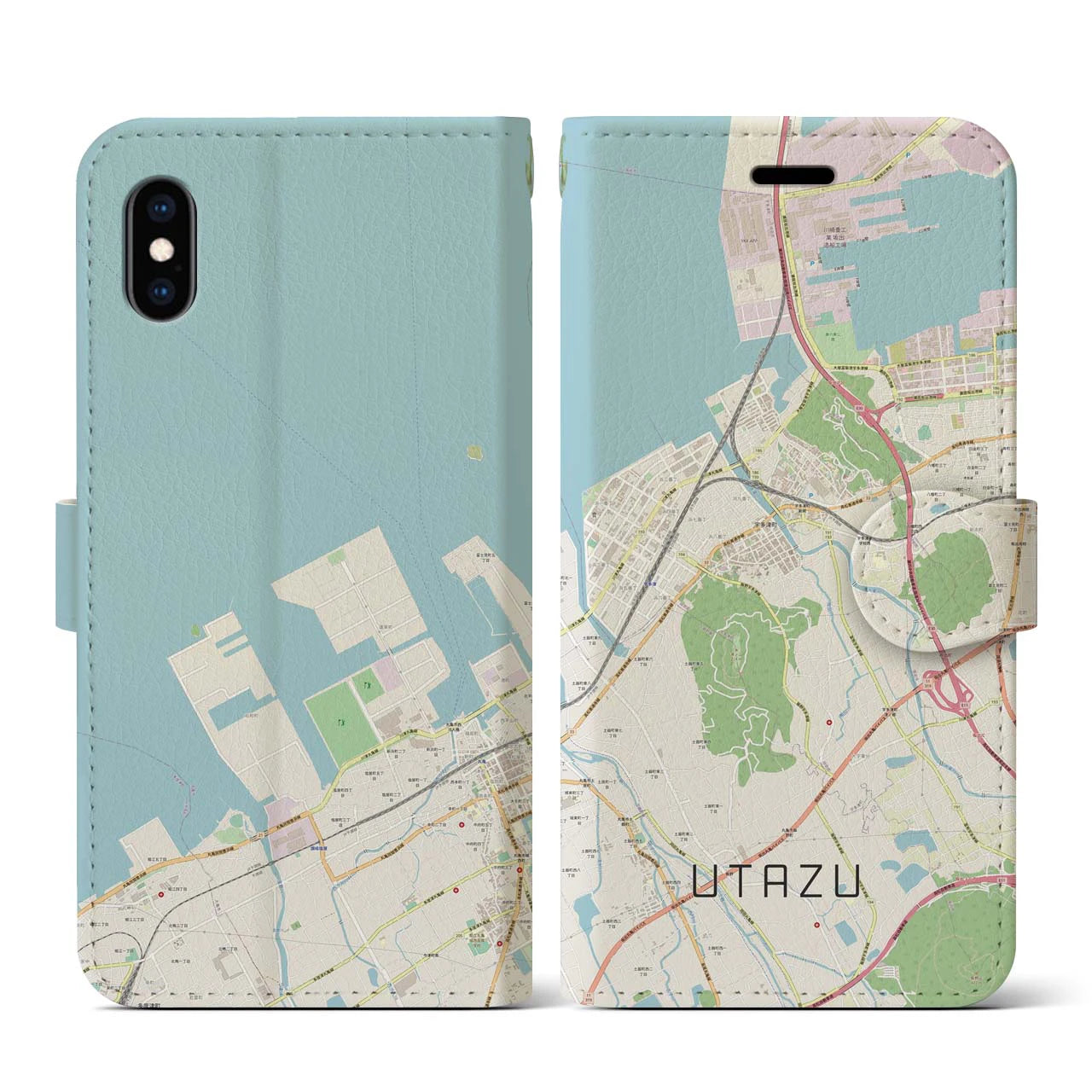 【宇多津(香川県)】地図柄iPhoneケース(手帳タイプ)ナチュラル・iPhone XS / X 用