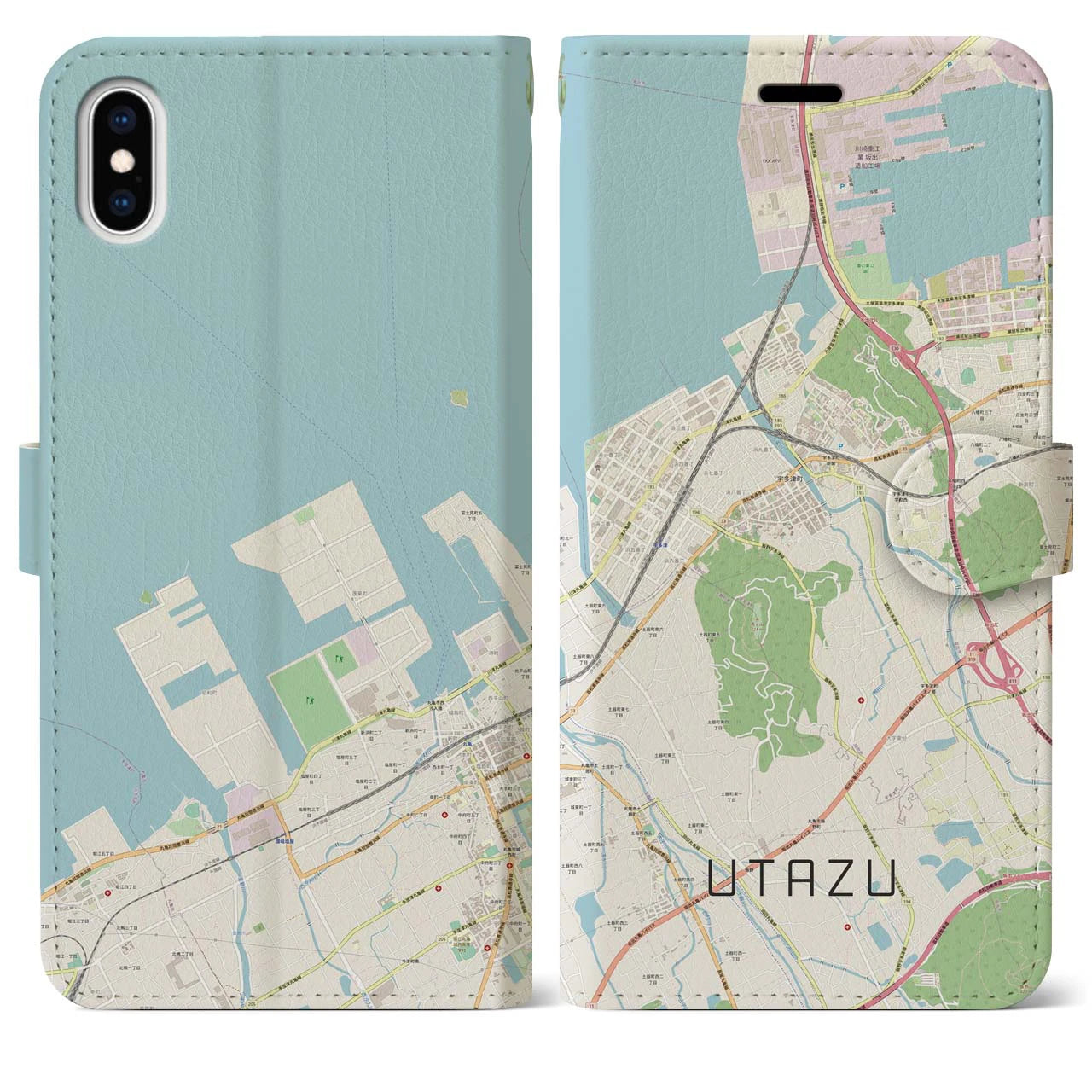 【宇多津(香川県)】地図柄iPhoneケース(手帳タイプ)ナチュラル・iPhone XS Max 用