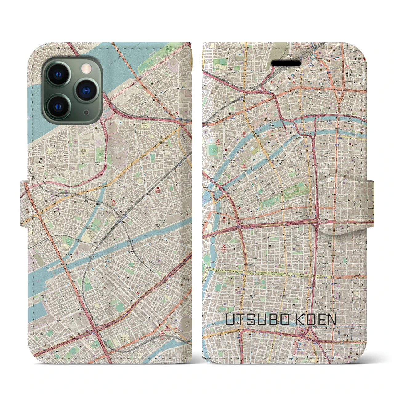 【靱公園(大阪府)】地図柄iPhoneケース(手帳タイプ)ナチュラル・iPhone 11 Pro 用