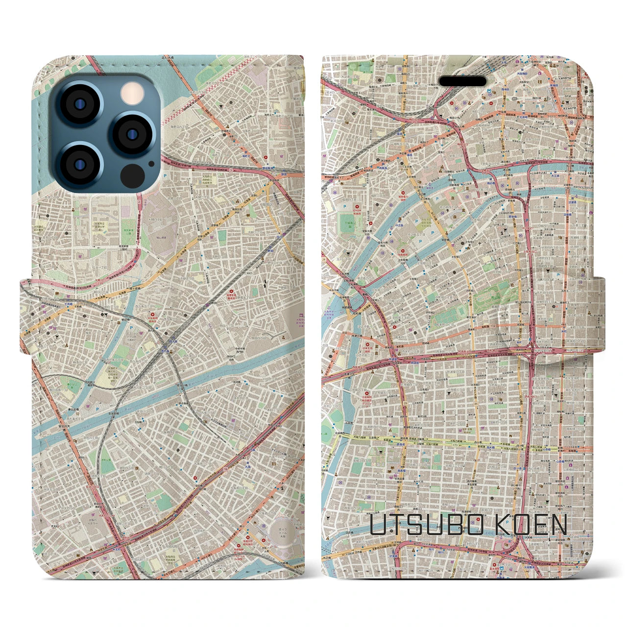 【靱公園(大阪府)】地図柄iPhoneケース(手帳タイプ)ナチュラル・iPhone 12 / 12 Pro 用