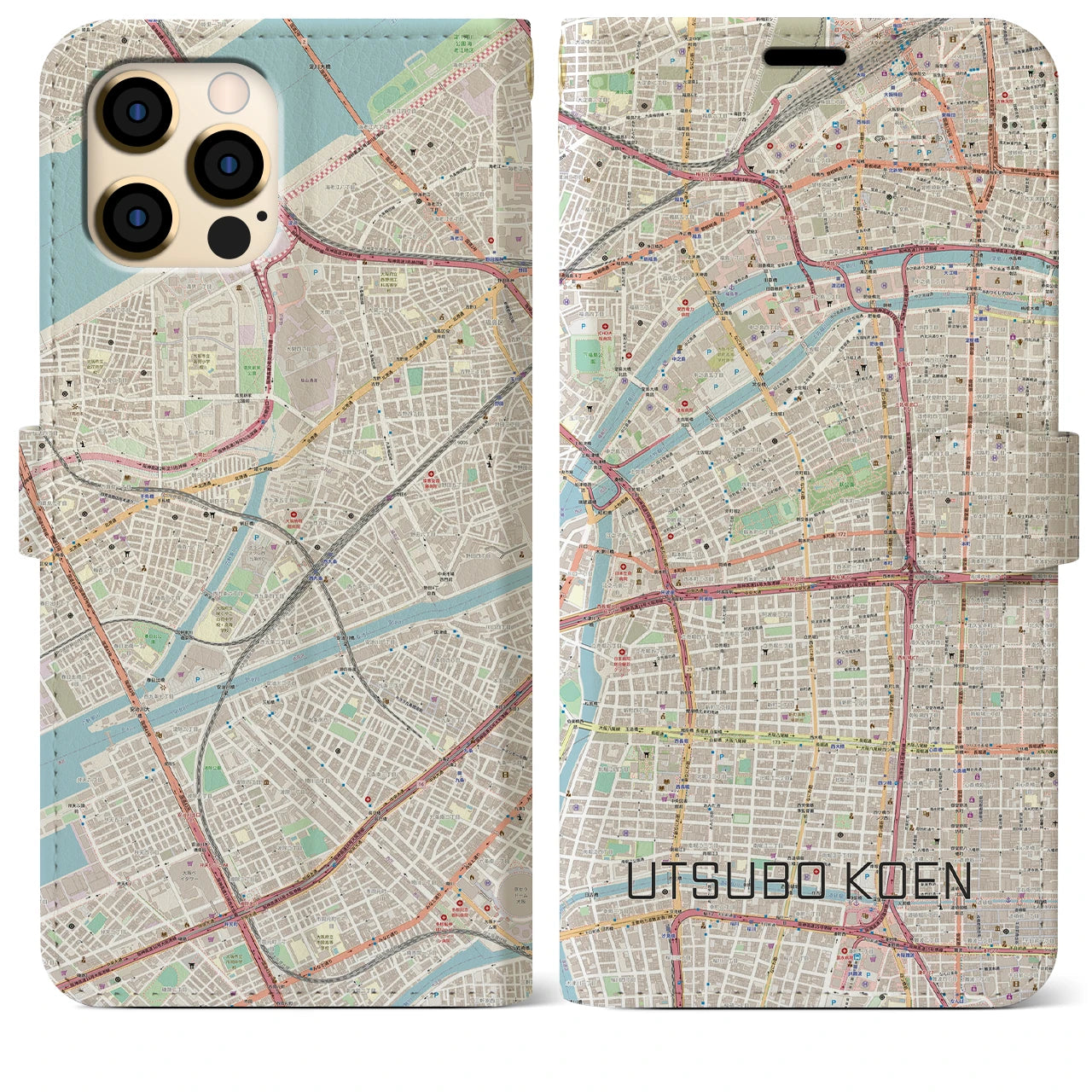 【靱公園(大阪府)】地図柄iPhoneケース(手帳タイプ)ナチュラル・iPhone 12 Pro Max 用