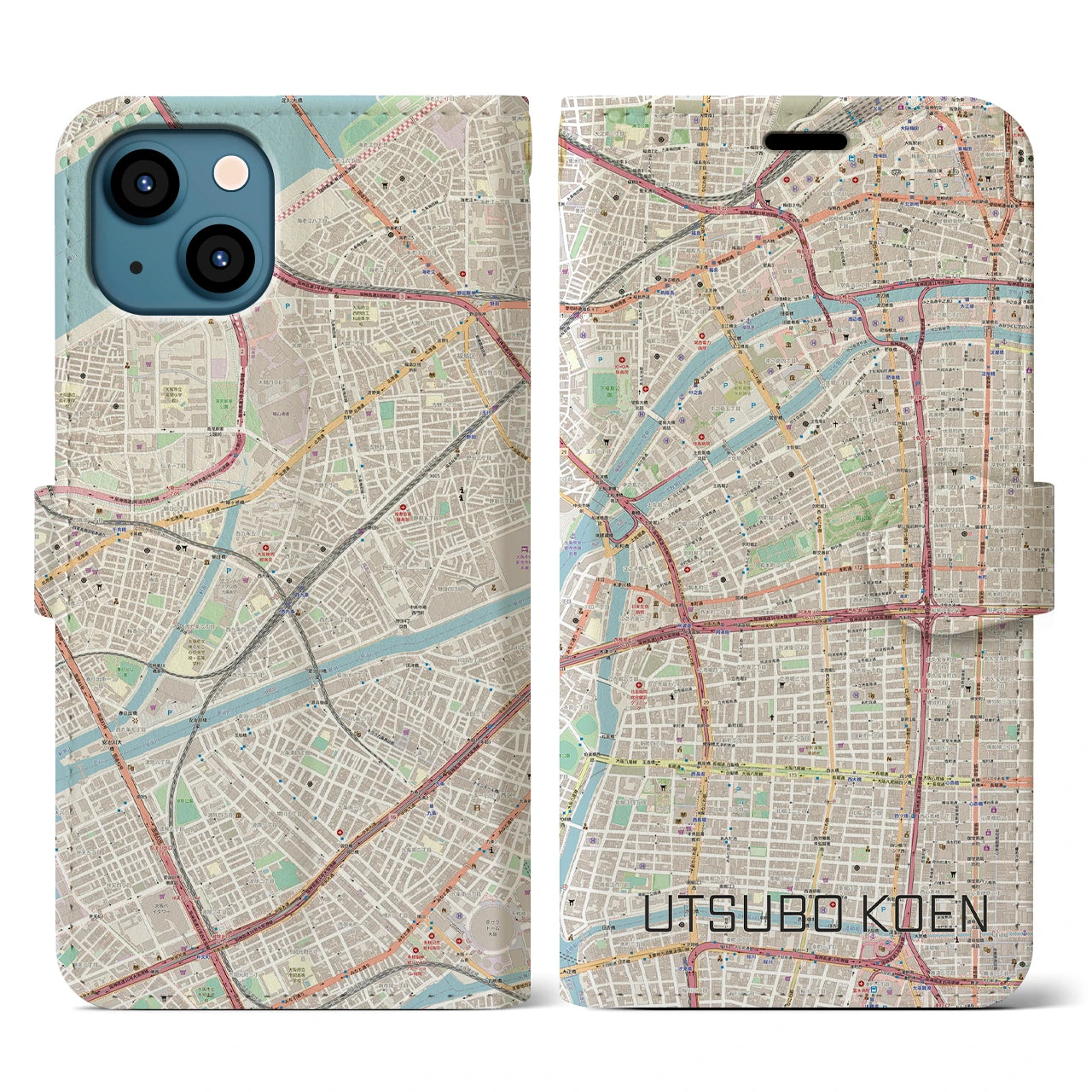 【靱公園(大阪府)】地図柄iPhoneケース(手帳タイプ)ナチュラル・iPhone 13 用