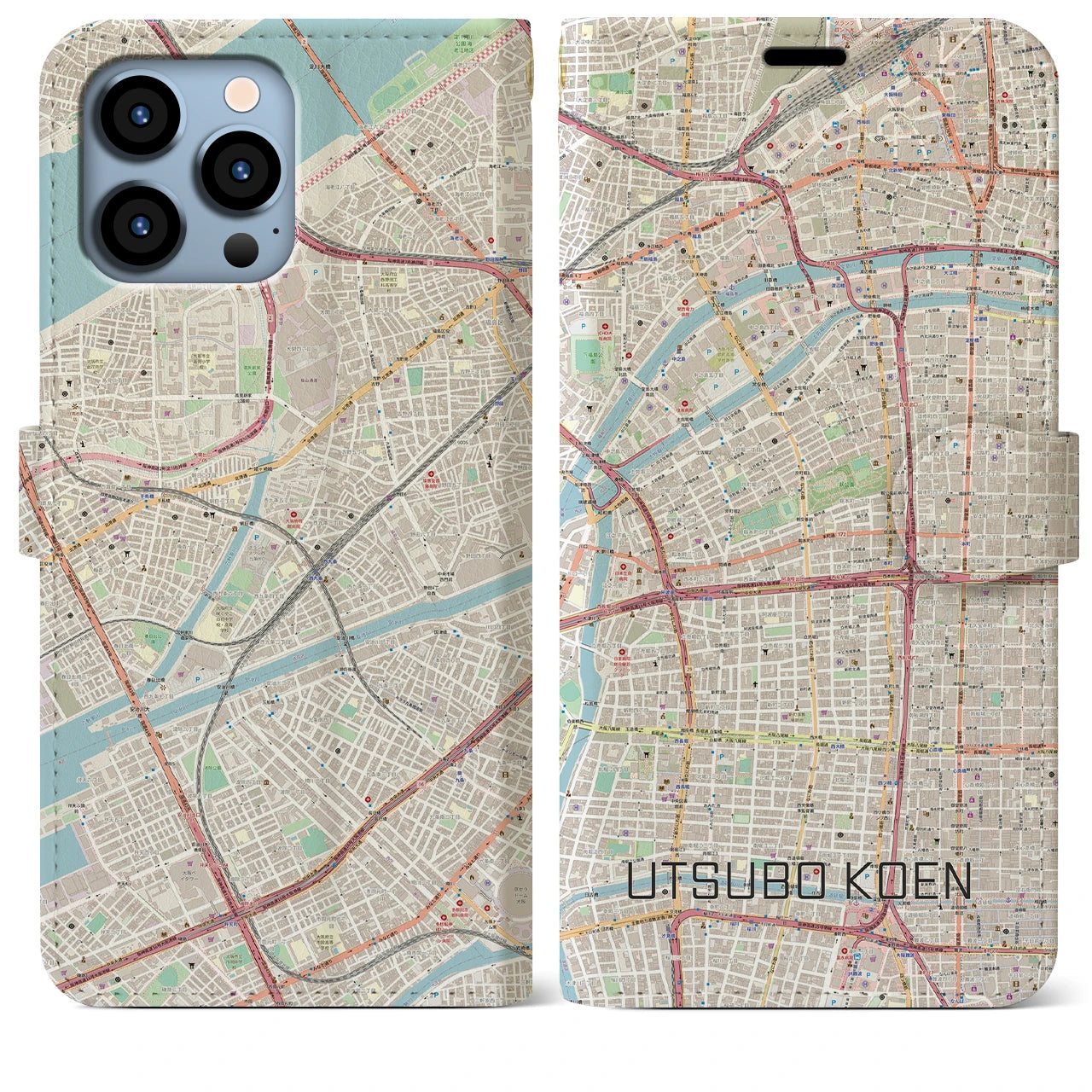 【靱公園(大阪府)】地図柄iPhoneケース(手帳タイプ)ナチュラル・iPhone 13 Pro Max 用