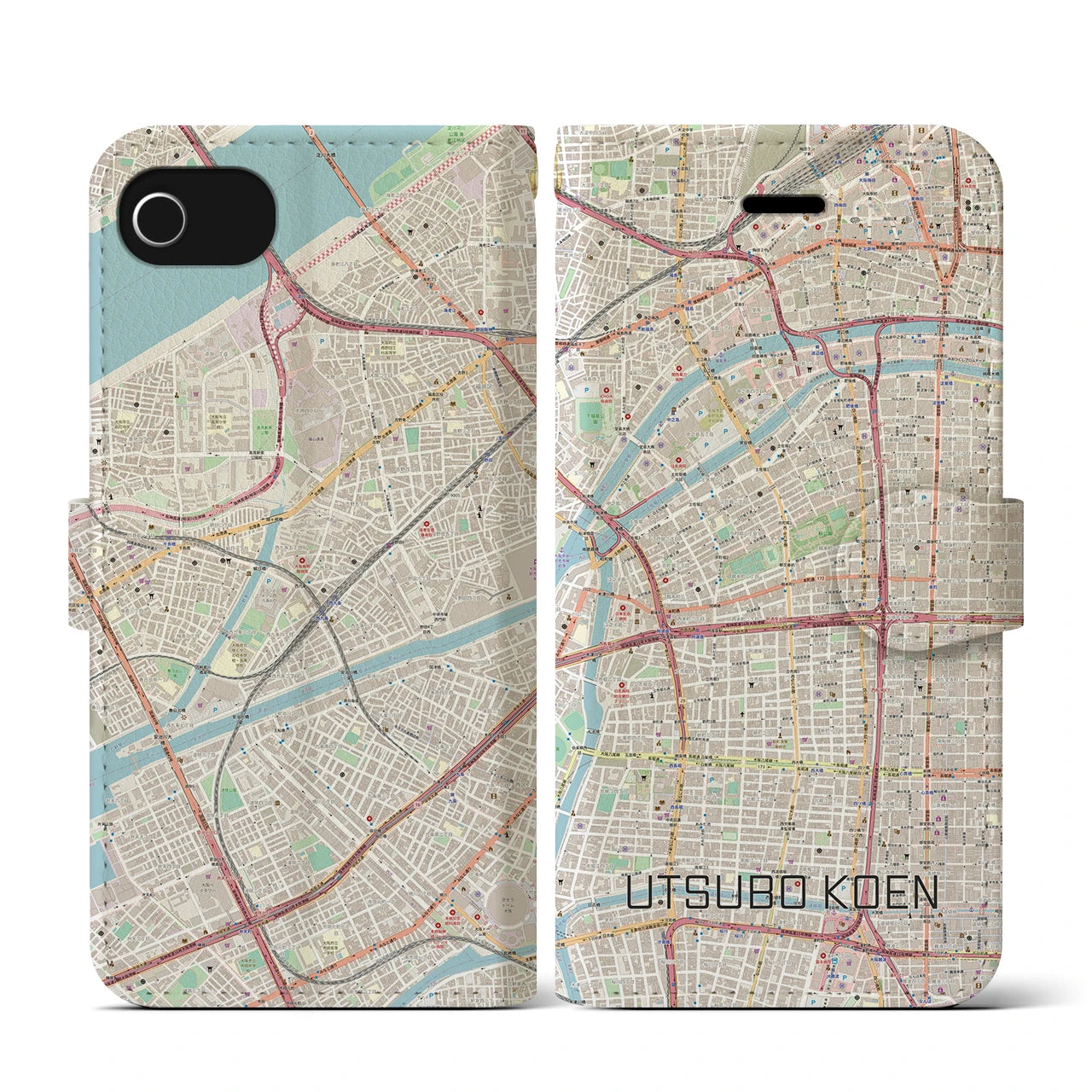 【靱公園(大阪府)】地図柄iPhoneケース(手帳タイプ)ナチュラル・iPhone SE(第3 / 第2世代) / 8 / 7 / 6s / 6 用