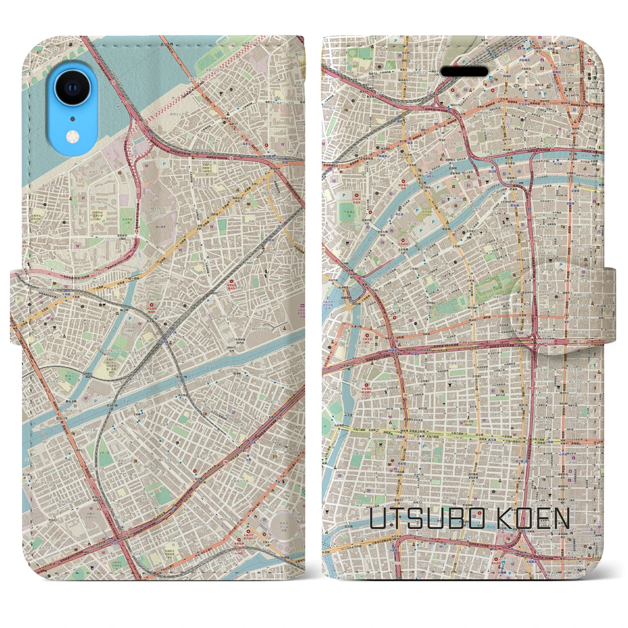 【靱公園(大阪府)】地図柄iPhoneケース(手帳タイプ)ナチュラル・iPhone XR 用