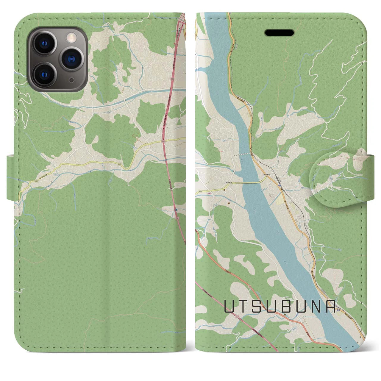 【内船(山梨県)】地図柄iPhoneケース(手帳タイプ)ナチュラル・iPhone 11 Pro Max 用