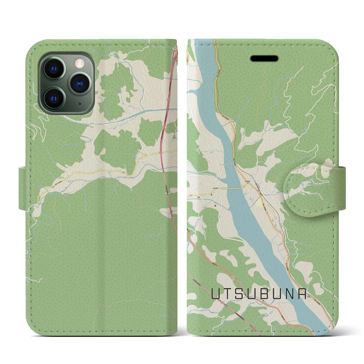 【内船(山梨県)】地図柄iPhoneケース(手帳タイプ)ナチュラル・iPhone 11 Pro 用