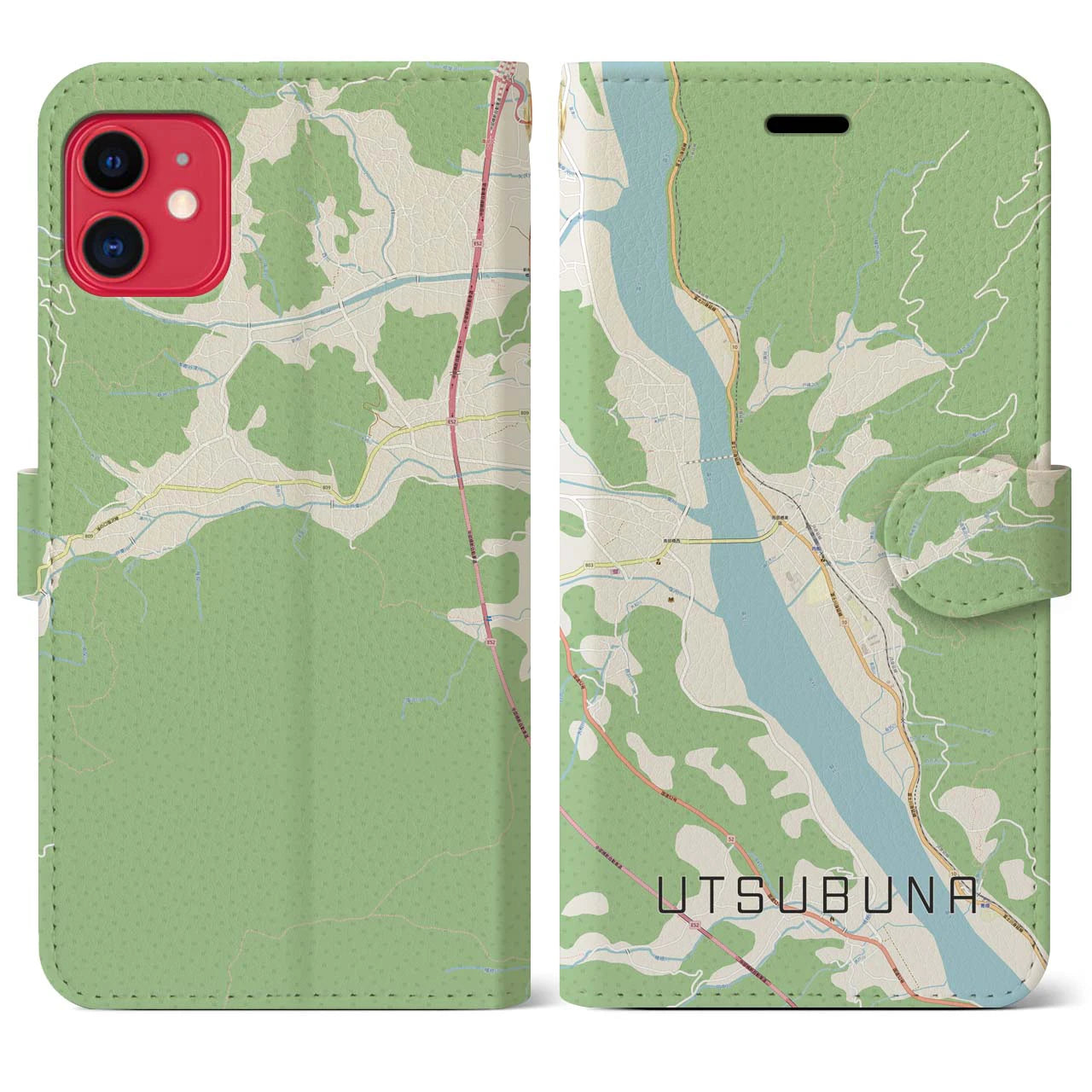 【内船(山梨県)】地図柄iPhoneケース(手帳タイプ)ナチュラル・iPhone 11 用