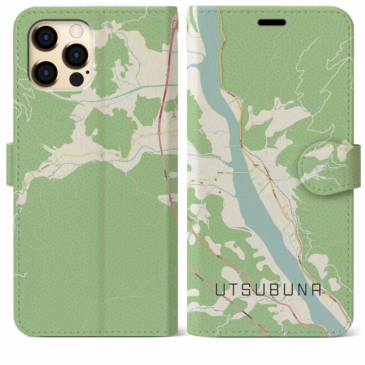 【内船(山梨県)】地図柄iPhoneケース(手帳タイプ)ナチュラル・iPhone 12 Pro Max 用