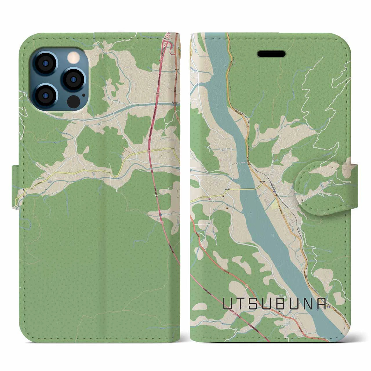 【内船(山梨県)】地図柄iPhoneケース(手帳タイプ)ナチュラル・iPhone 12 / 12 Pro 用