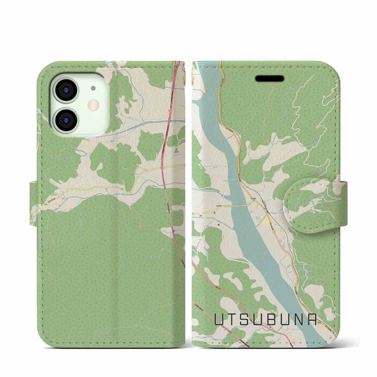 【内船(山梨県)】地図柄iPhoneケース(手帳タイプ)ナチュラル・iPhone 12 mini 用